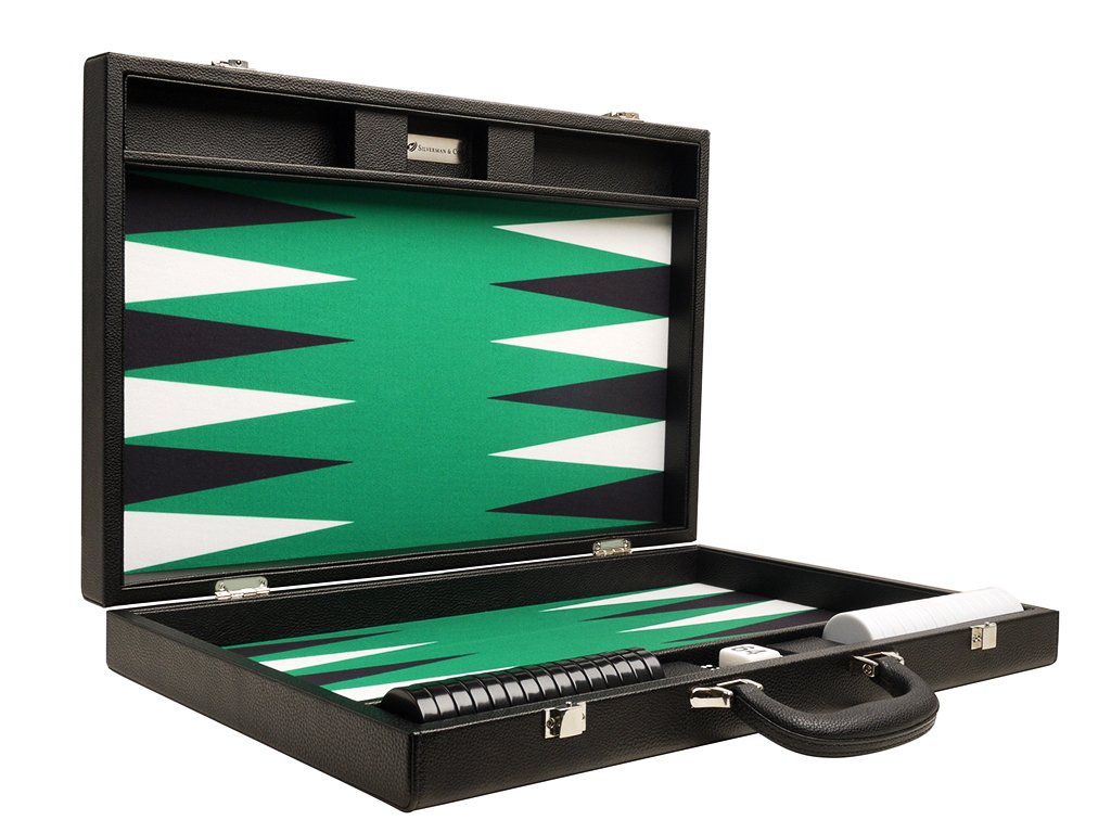 Premium 19-Inch Backgammon Set - Large Wooden Board with Black Frame & Green Felt Playing Surface, Classic Black and White Points - Perfect for Family Game Nights, Travel, and Casino-Style Entertainment