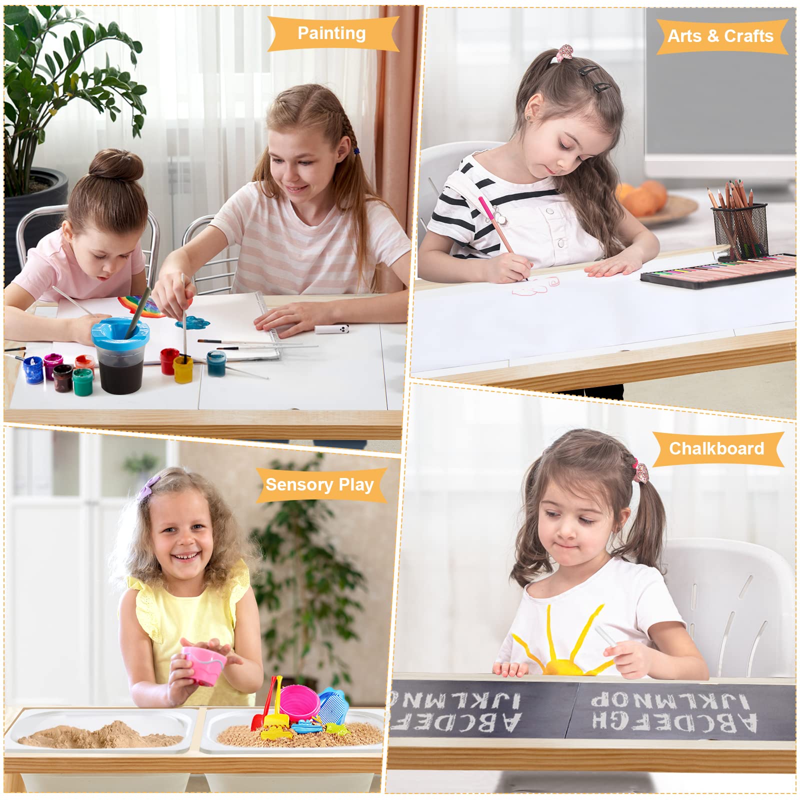 Beright 5-in-1 Kids Sensory Play Table - Indoor Sand & Art Activity Center with Paper Roll, Paint Cups - Perfect for Toddler Creative Play, Preschool Learning & Home Daycare Activities