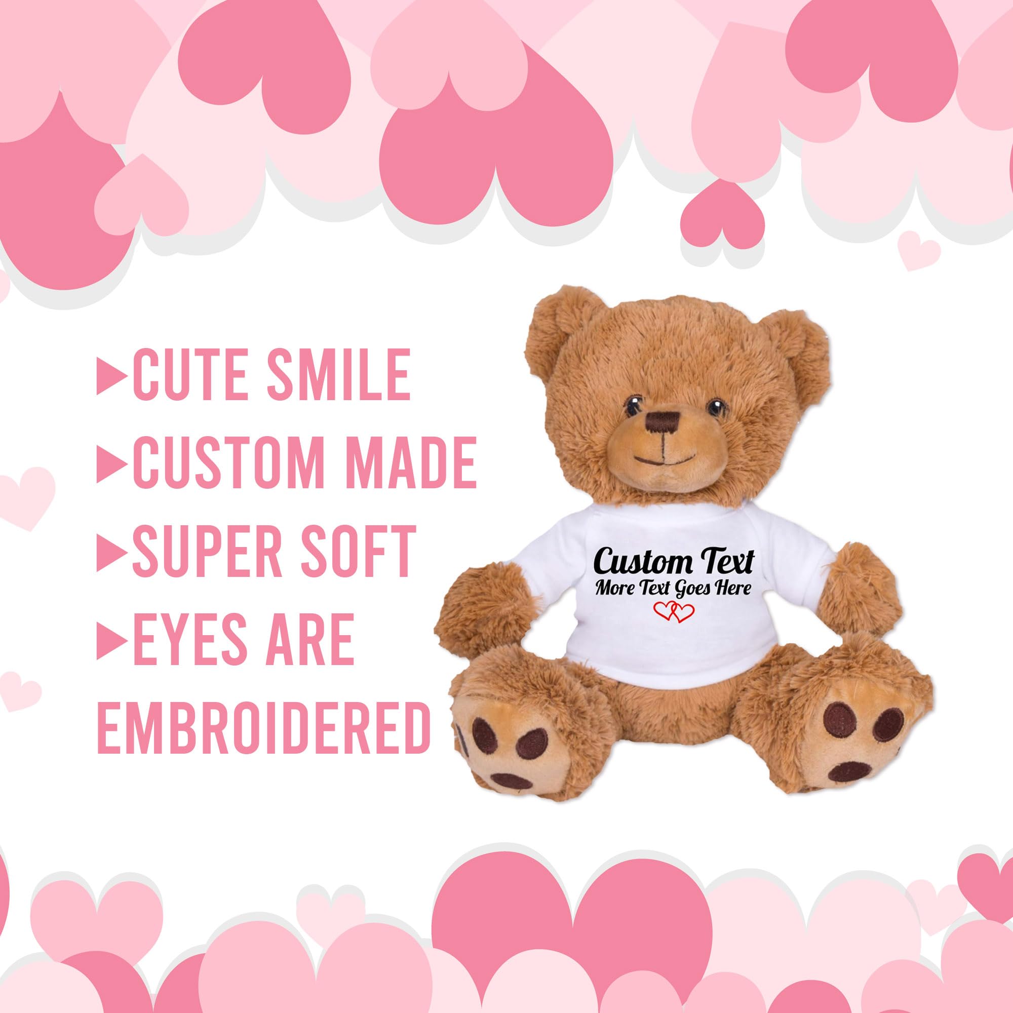 Custom Teddy Bear 8 Inch with Personalized Text - Brown Stuffed Animal in White Shirt | Unique Gift for Anniversary, Graduation, Christmas | Perfect for Couples, Kids & Special Occasions