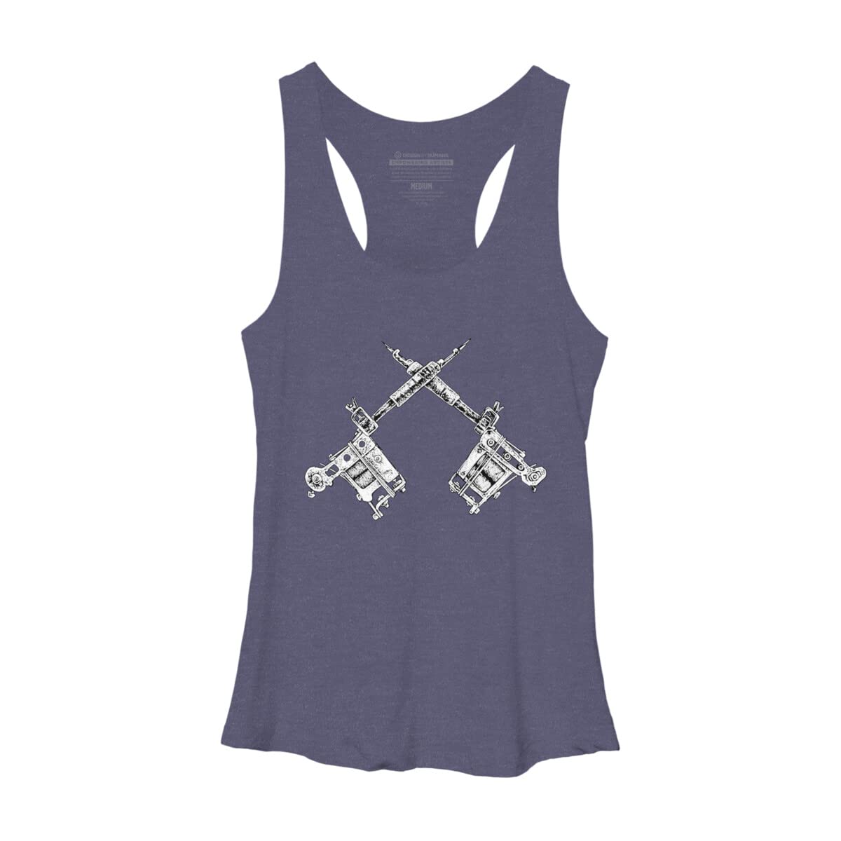 Design By Humans Women's Vintage Tattoo Guns Graphic Racerback Tank Top - Soft Cotton Athletic Shirt for Gym, Yoga & Casual Wear