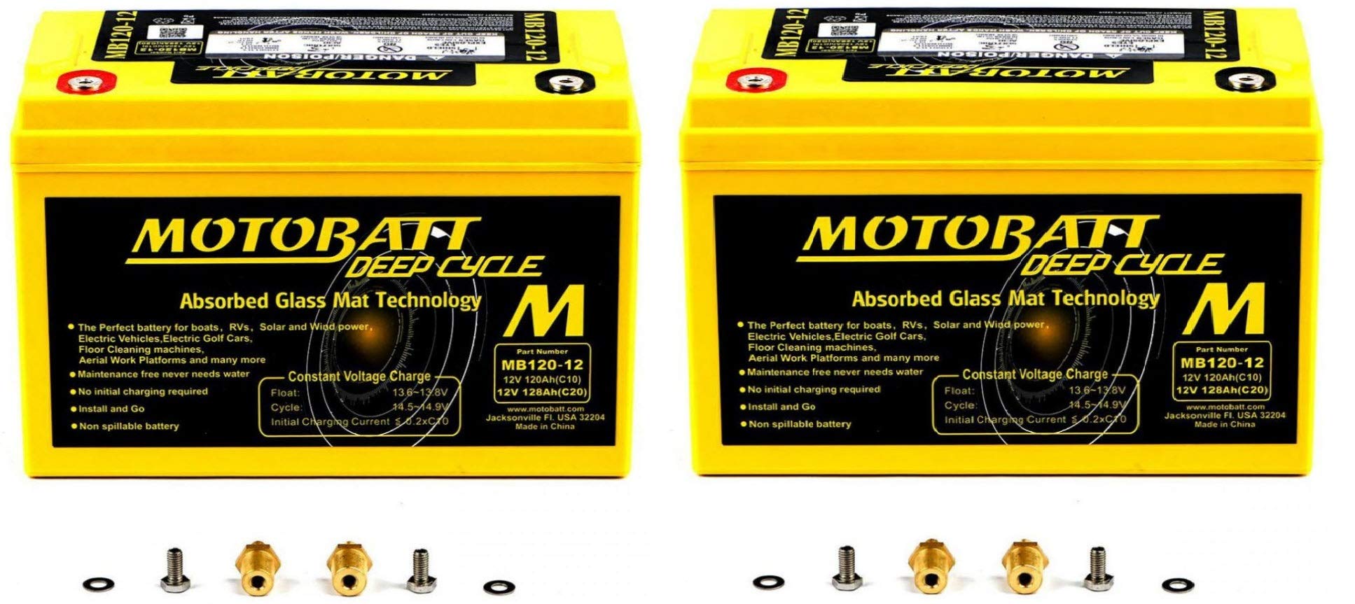 Motobatt MB120-12 AGM Sealed Deep Cycle 12V 130Ah Battery - 2 Pack for Solar Panels, Smart Chargers, Wind Turbines & Inverters | Perfect for Off-Grid Power, RV & Marine Applications