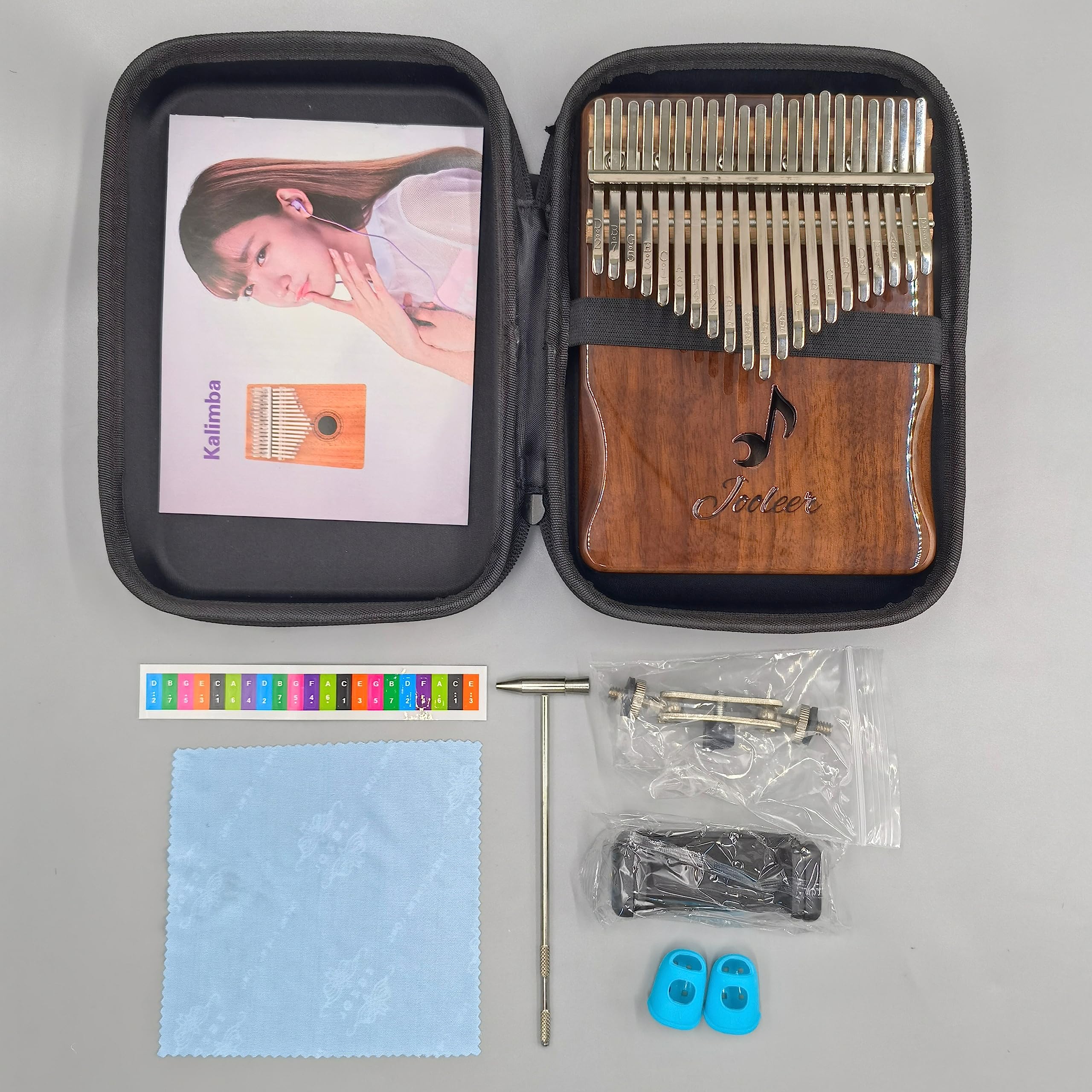 21-Key Solid Wood Kalimba Thumb Piano with Tuning Hammer, Finger Covers & Key Stickers - Portable Mbira Instrument with Carrying Case & Phone Holder - Perfect Gift for Kids, Adults & Beginners - Ideal for Music Therapy, Relaxation & Home Decor