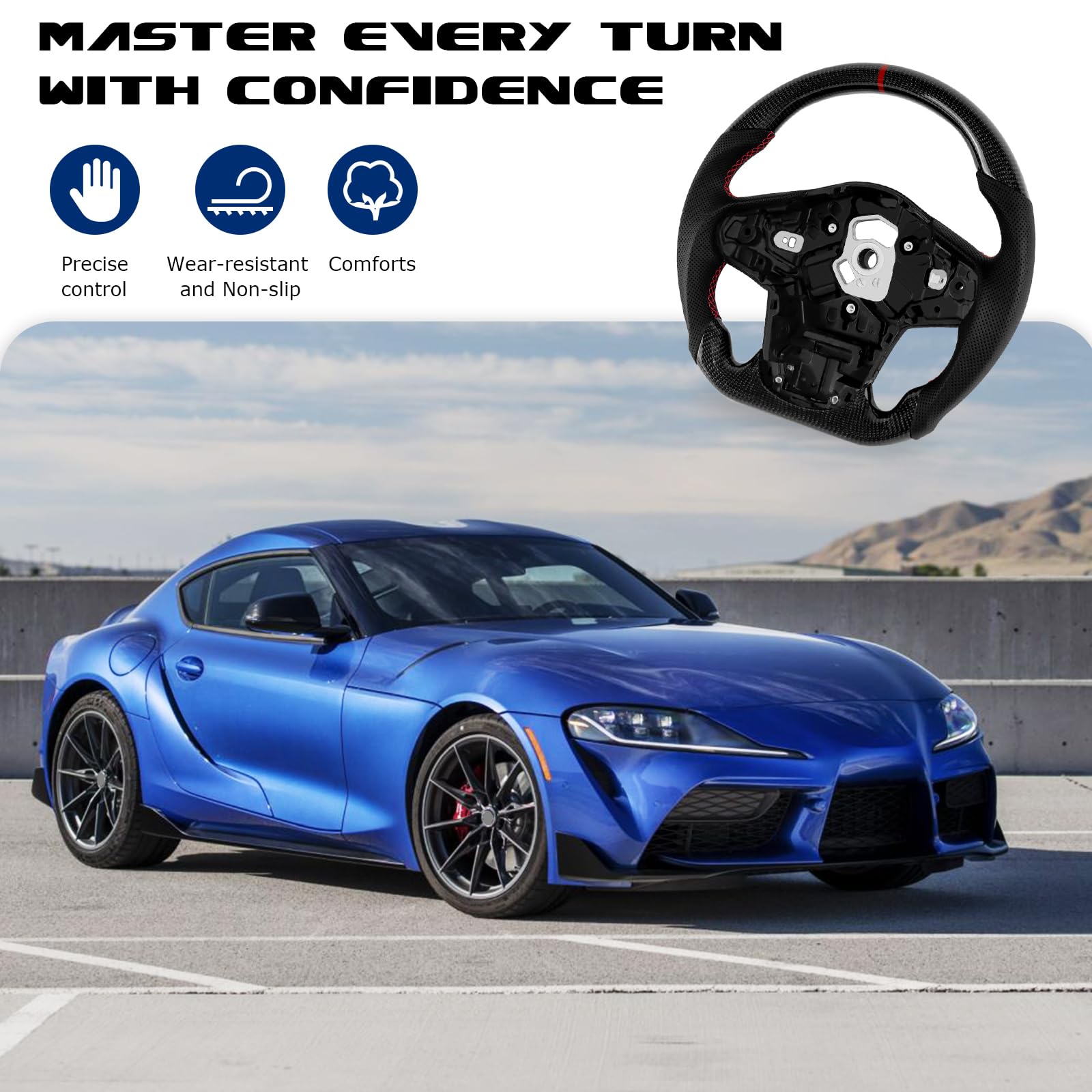 Premium Real Carbon Fiber D-Shaped Flat-Bottom Steering Wheel for 2019-2022 Toyota GR Supra - Nappa Perforated Leather Grip - Racing & Street Performance Upgrade