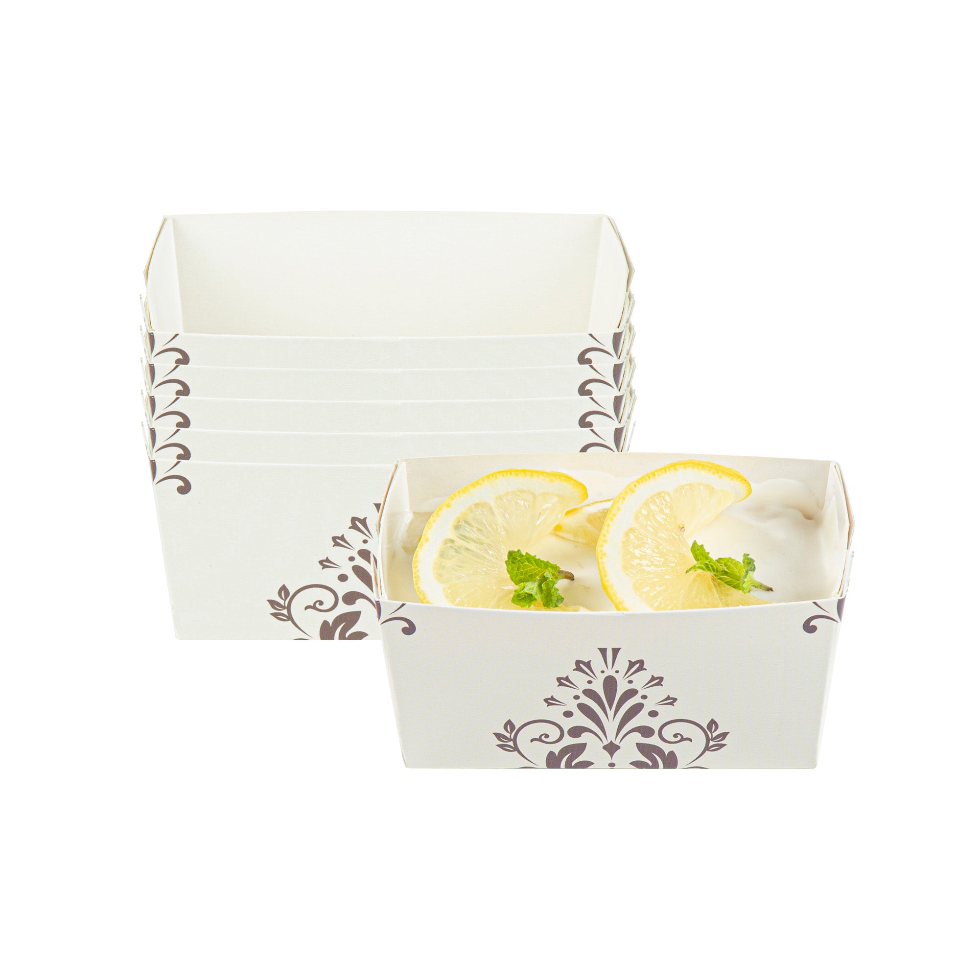 Bake Tek 9 oz Beige Vintage Floral Paper Mini Loaf Pans - Greaseproof Baking Cups (4
