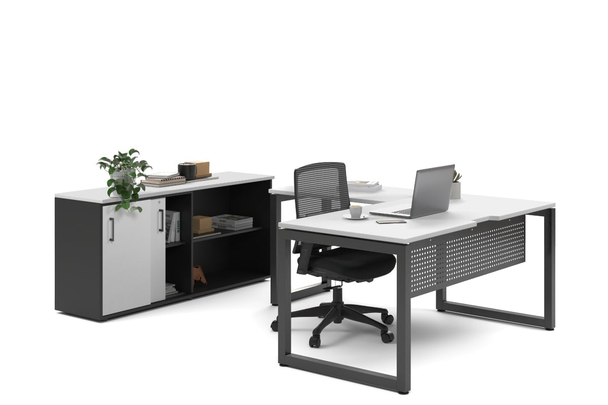 Premium L-Shaped Quadro Loop Legs Executive Desk - Black Metal Legs [1800L x 1800W with Cable Management Scallop] - Perfect for Home Office, Corporate Workspace & Modern Workstations