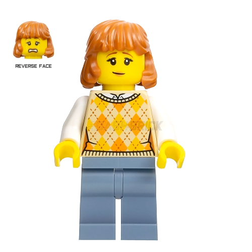 LEGO Minifigure Female - Tan Sweater with Orange Diamonds | Collectible Toy for LEGO City Sets & DIY Building Scenes