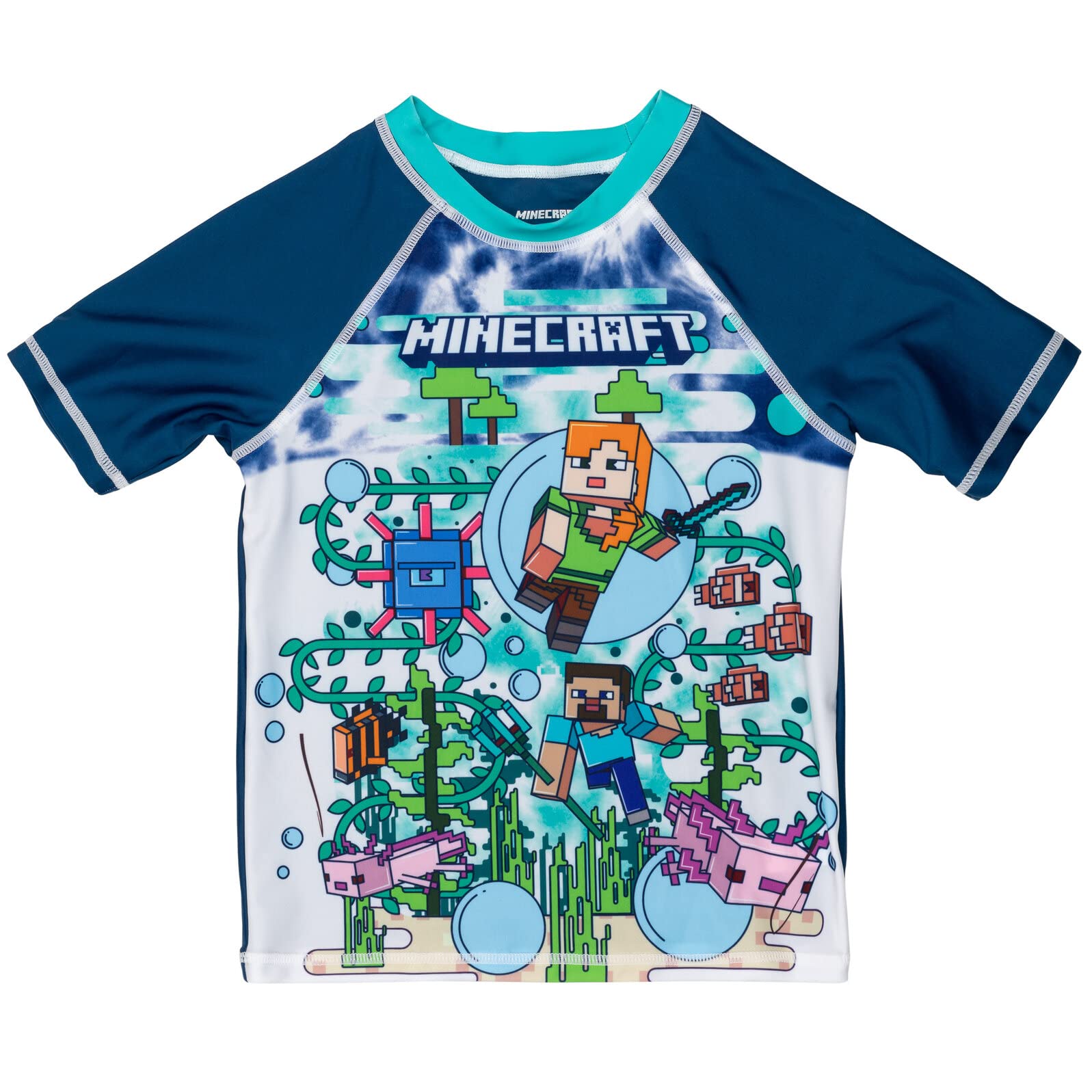 Minecraft Zombie Creeper Alex Steve Rash Guard & Swim Trunks Set for Kids - UV Protection Swimwear for Boys & Girls at Pool, Beach & Summer Activities