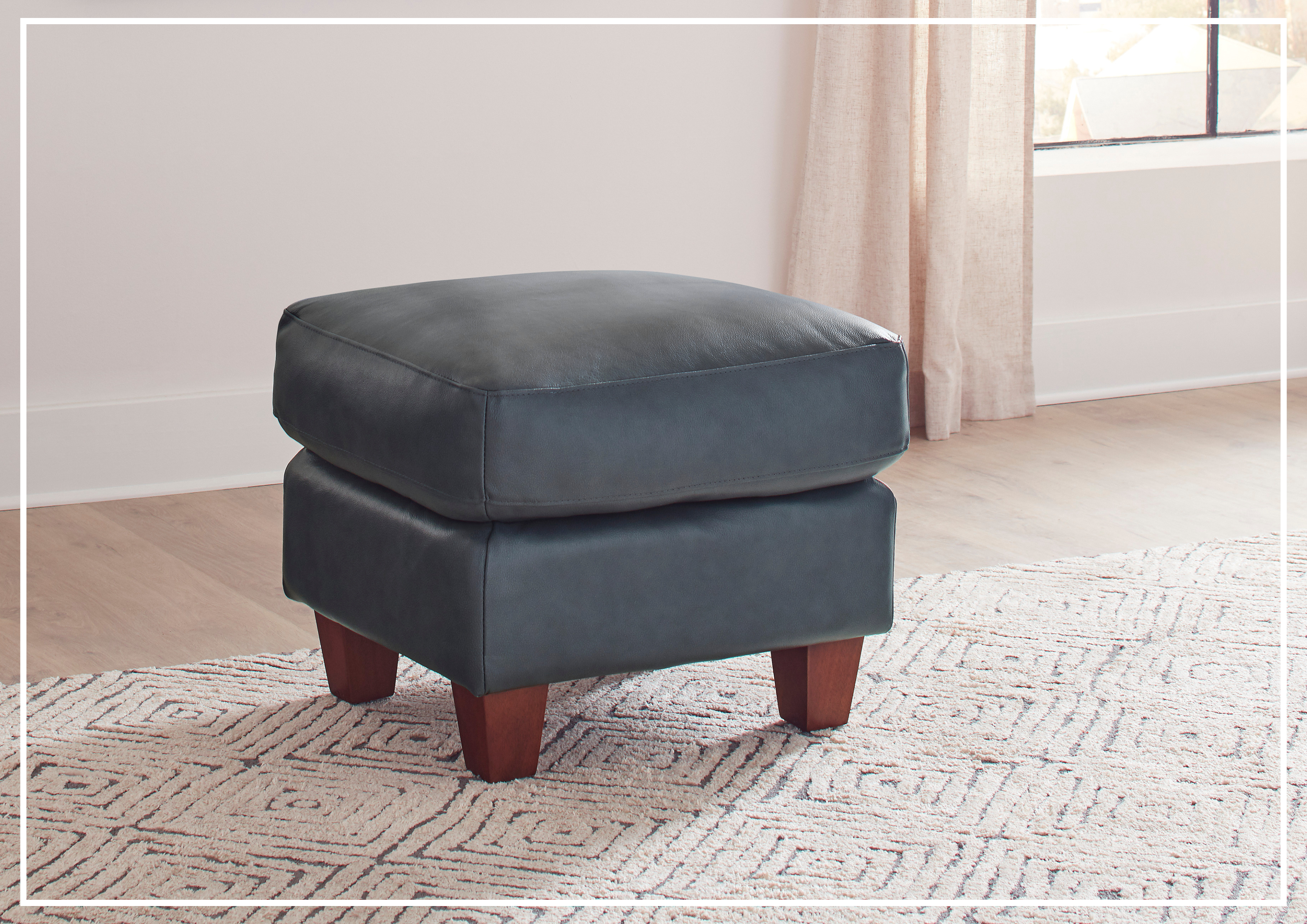 Gio Italia Home Tirano Leather Ottoman in Bluish Gray - Premium Footrest & Storage Bench for Living Room, Bedroom, or Office
