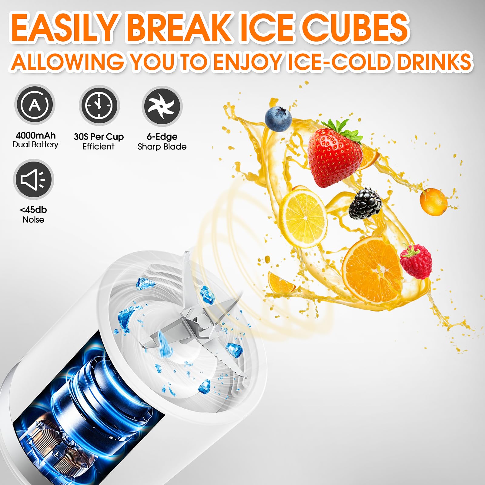 **Neza Portable Blender - USB-C Rechargeable Personal Blender for Shakes & Smoothies, 15.2 Oz BPA-Free Mini Blender, Perfect for Travel, Gym, Picnic & Office (White)**