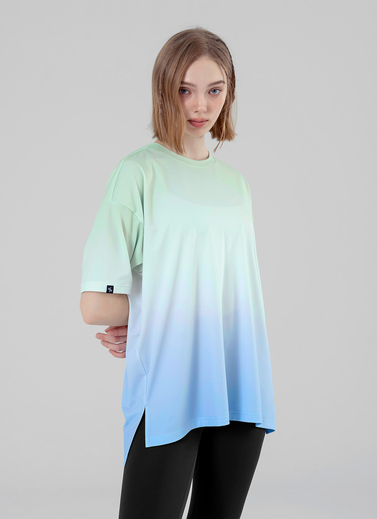 Ice Feather Gradient Oversized Short Sleeve T-Shirt for Women - Trendy Loose Fit Casual Top for Summer, Streetwear, and Layering