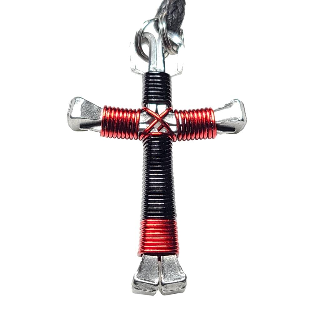 Black & Red Horseshoe Nail Cross Pendant Necklace for Men & Women - Stylish Gothic Jewelry for Everyday Wear, Gifts, and Special Occasions