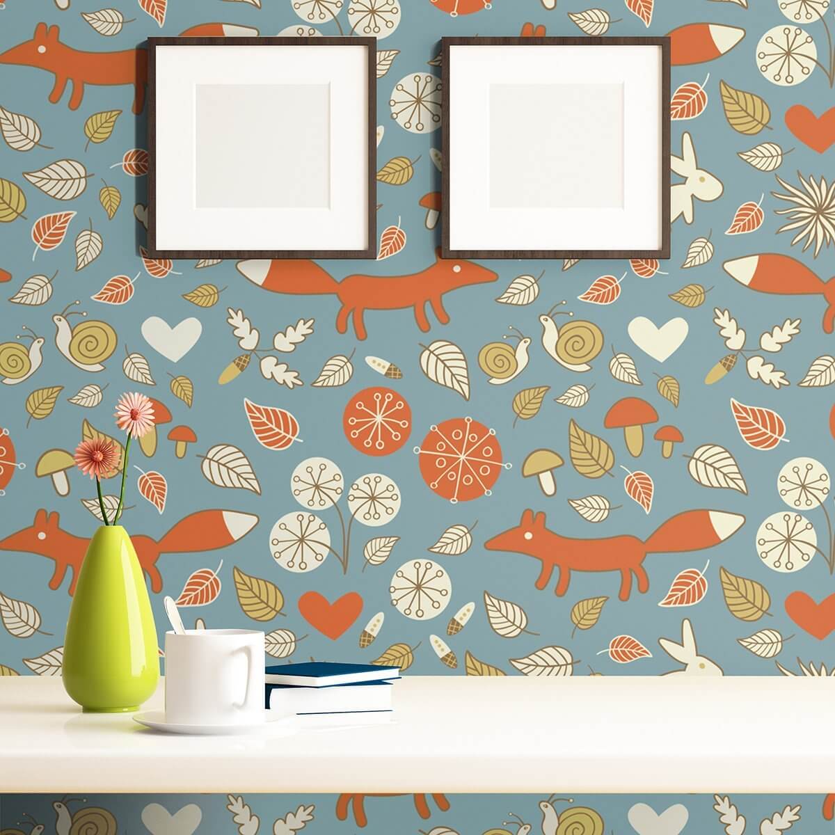 Blue and Tan Animals Baby Peel and Stick Removable Wallpaper - Self-Adhesive Nursery Decor for Kids Room, Bedroom, Playroom - Easy to Install & Remove