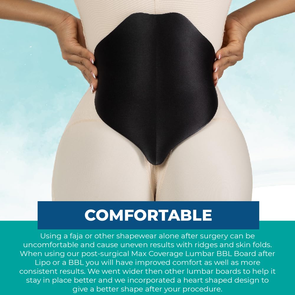 LipoExpress Max Coverage Lumbar Board - Colombian BBL Back Support & Tummy Tuck Recovery Board - Post Surgical Compression Board for Liposuction & Body Contouring - Black - Ideal for Post-Operative Care & Comfort