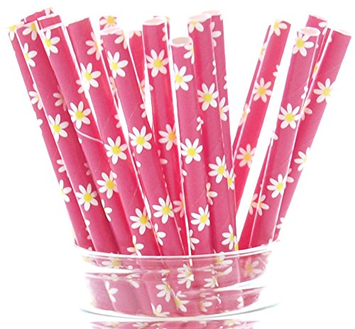 25 Pack Red Daisy Flower Straws - Floral Wedding, Anniversary & Summer Party Supplies - Perfect for Bridal Showers, Birthday Celebrations & Tropical Themed Events