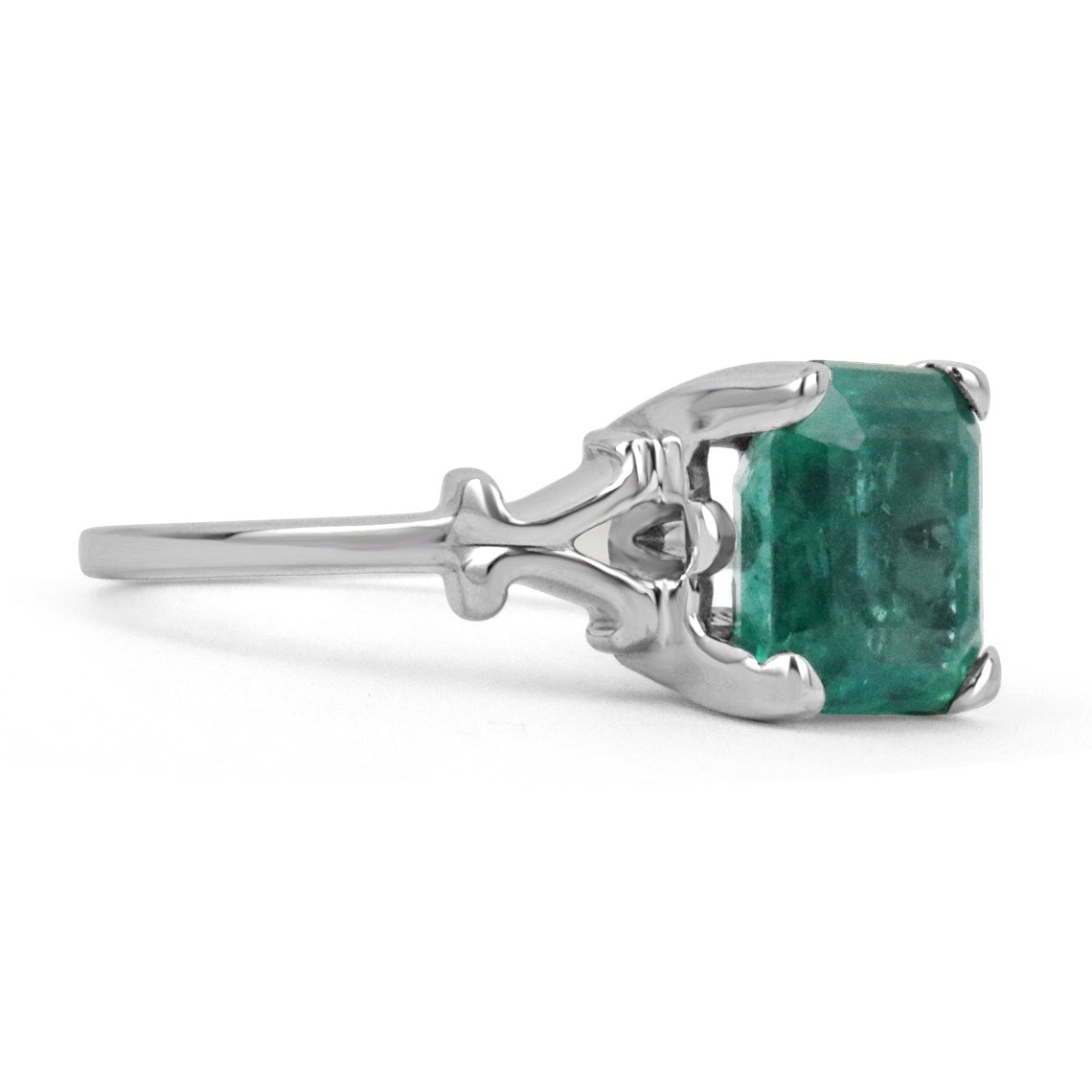 3.25ct 14K White Gold Rare Blue Green Asscher Cut Emerald Vintage Scroll Solitaire Engagement Ring for Women - Perfect for Proposals, Anniversaries & Special Occasions