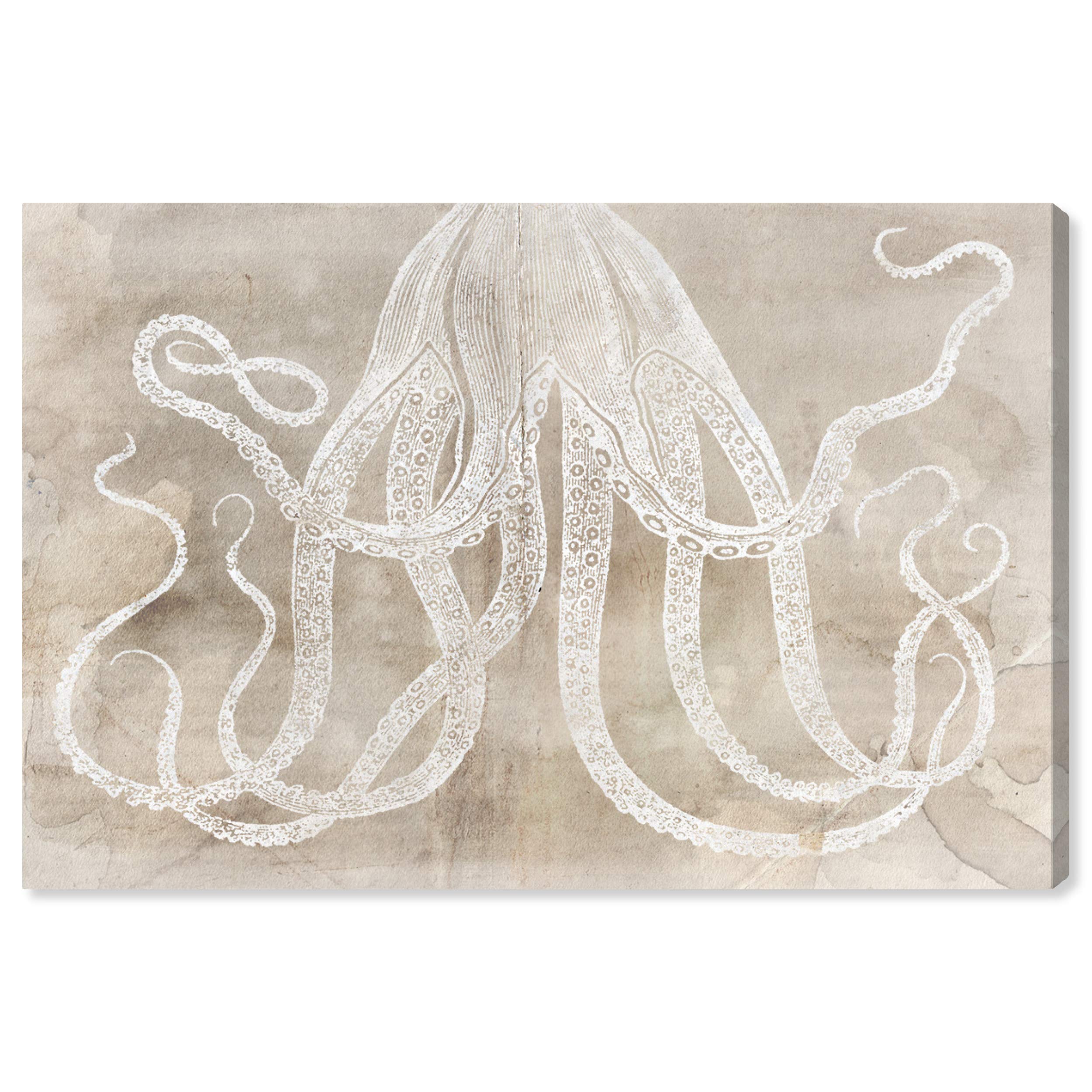 Oliver Gal 'Octopus Paper' Beige Sea Animals Wall Art Print - Premium Canvas 15