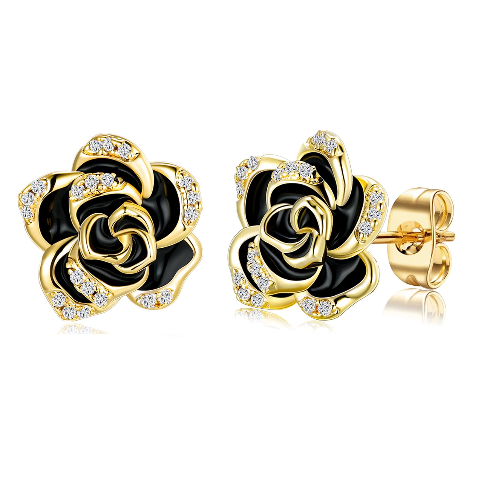 14K Gold Rose Flower Sterling Silver Stud Earrings for Women - Dainty Rose Gold Floral Pearl Earrings - Hypoallergenic & Nickel Free Jewelry - Perfect for Gifts, Weddings & Everyday Wear