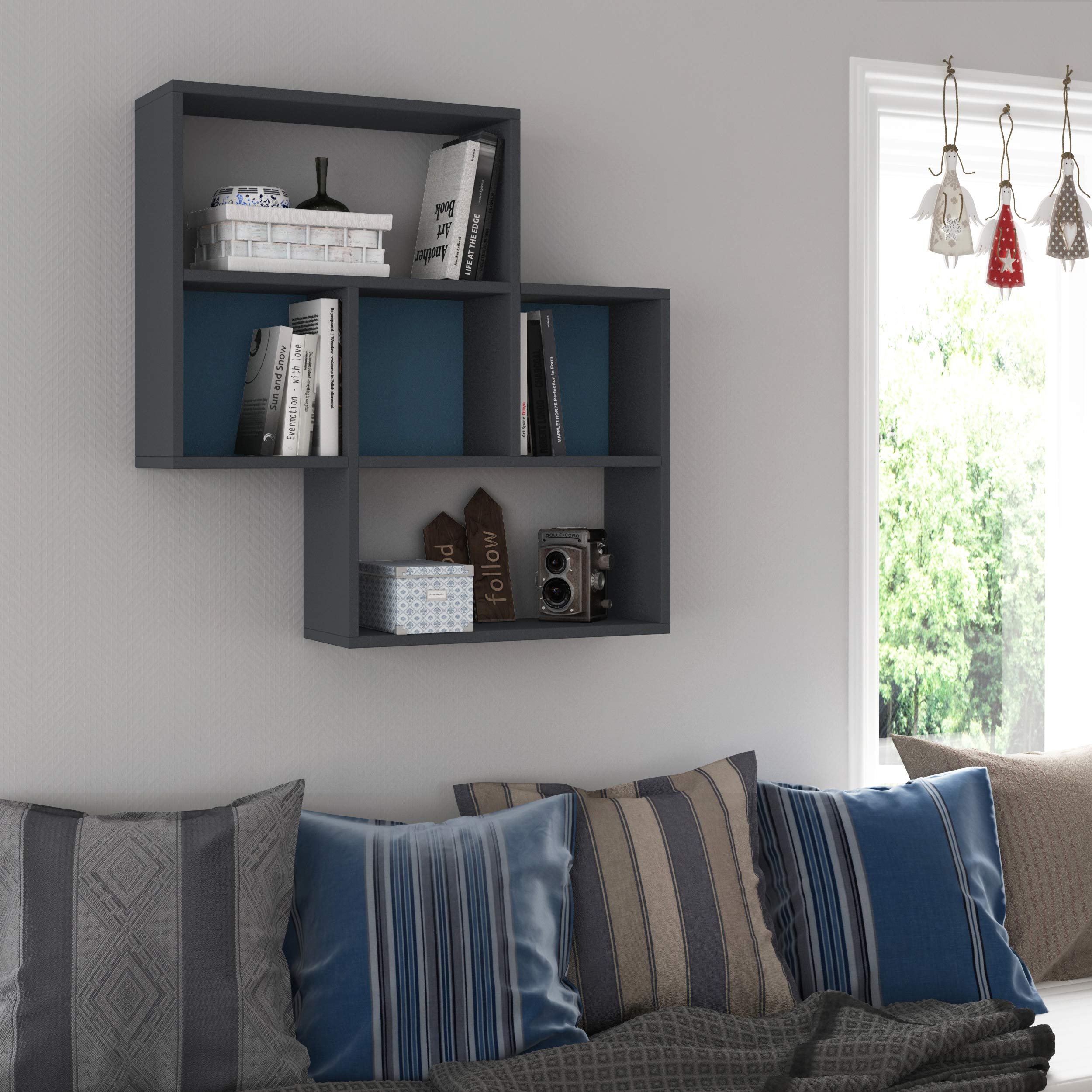 Modern Wall Shelf - Anthracite & Turquoise, 33.46