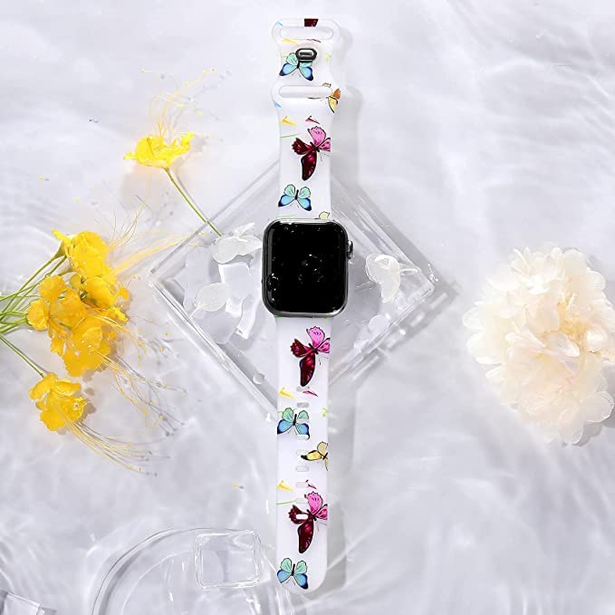 Witzon Cute Transparent Apple Watch Bands 42mm 44mm 45mm - Soft Silicone Sport Strap Replacement for iWatch Series 7/6/5/4/3/2/1/SE - Butterfly & Sunflower Design - Perfect for Workouts, Swimming & Everyday Wear