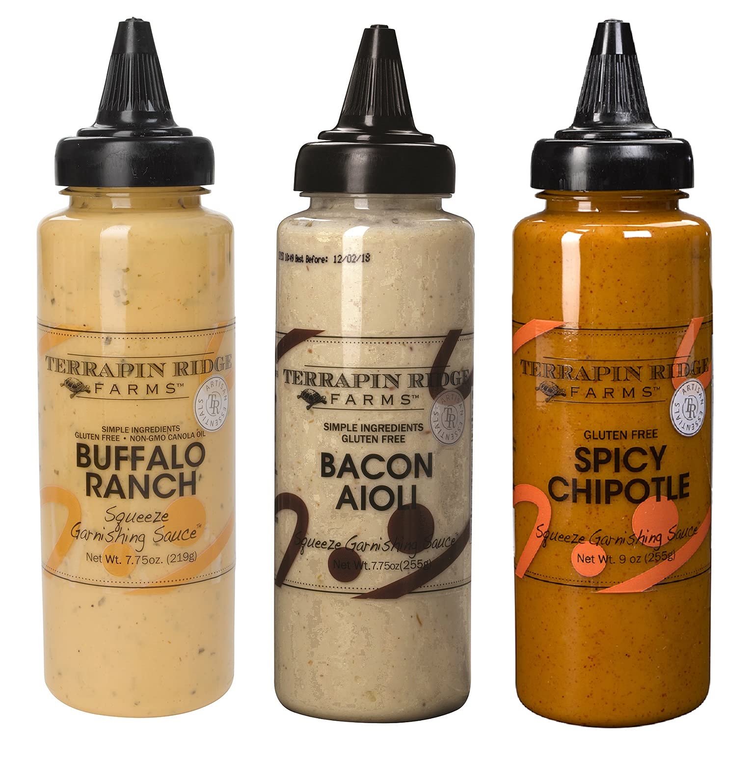 Terrapin Ridge Farms Squeeze Me Baby Sampler Set - Buffalo Ranch, Bacon Aioli & Spicy Chipotle Sauce Bottles (3-Pack) | Perfect for Burgers, Salads & Party Dips | Gourmet Condiment Gift Set