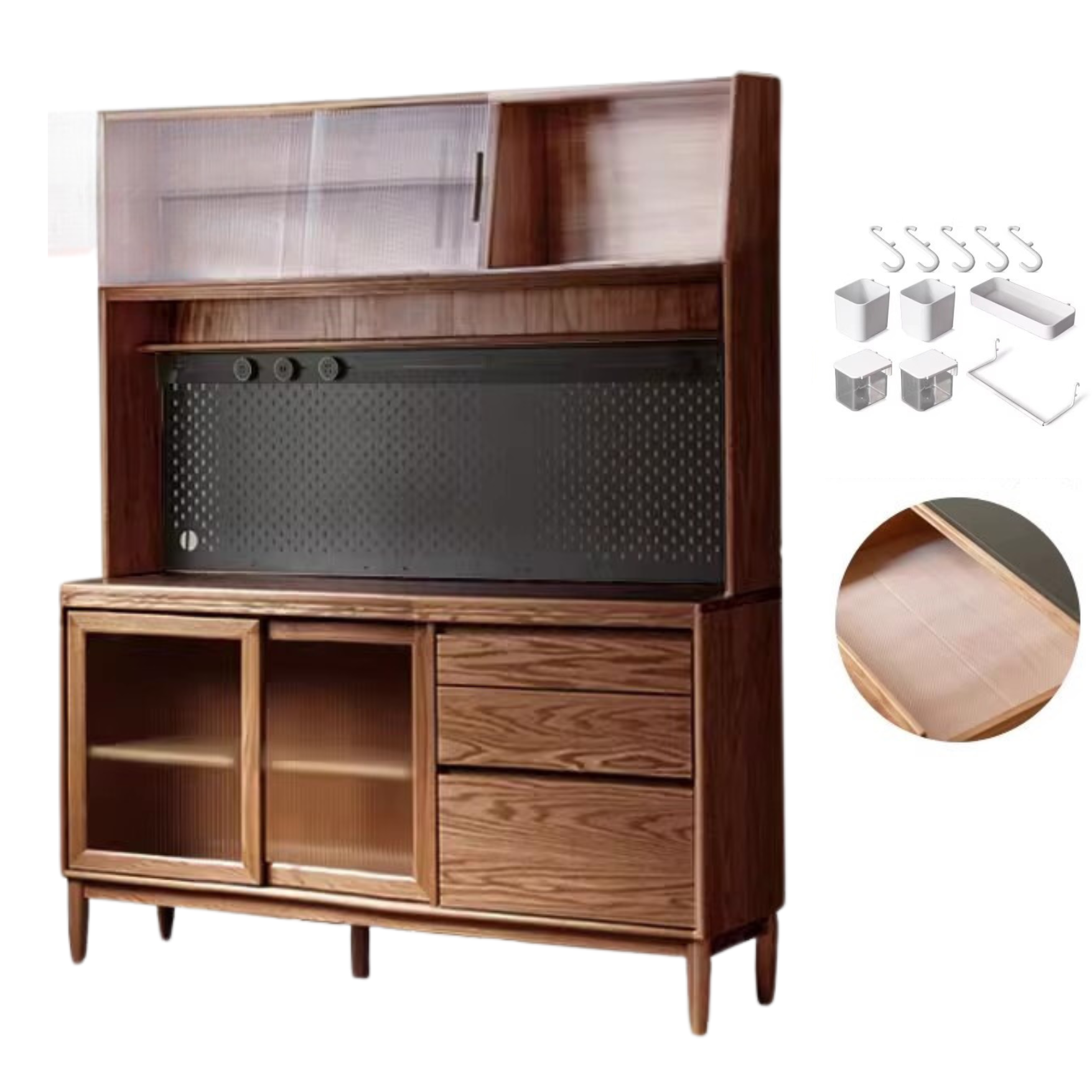 Oak Solid Wood Large Capacity Storage Sideboard - Rustic Buffet Cabinet for Dining Room, Living Room & Entryway Storage