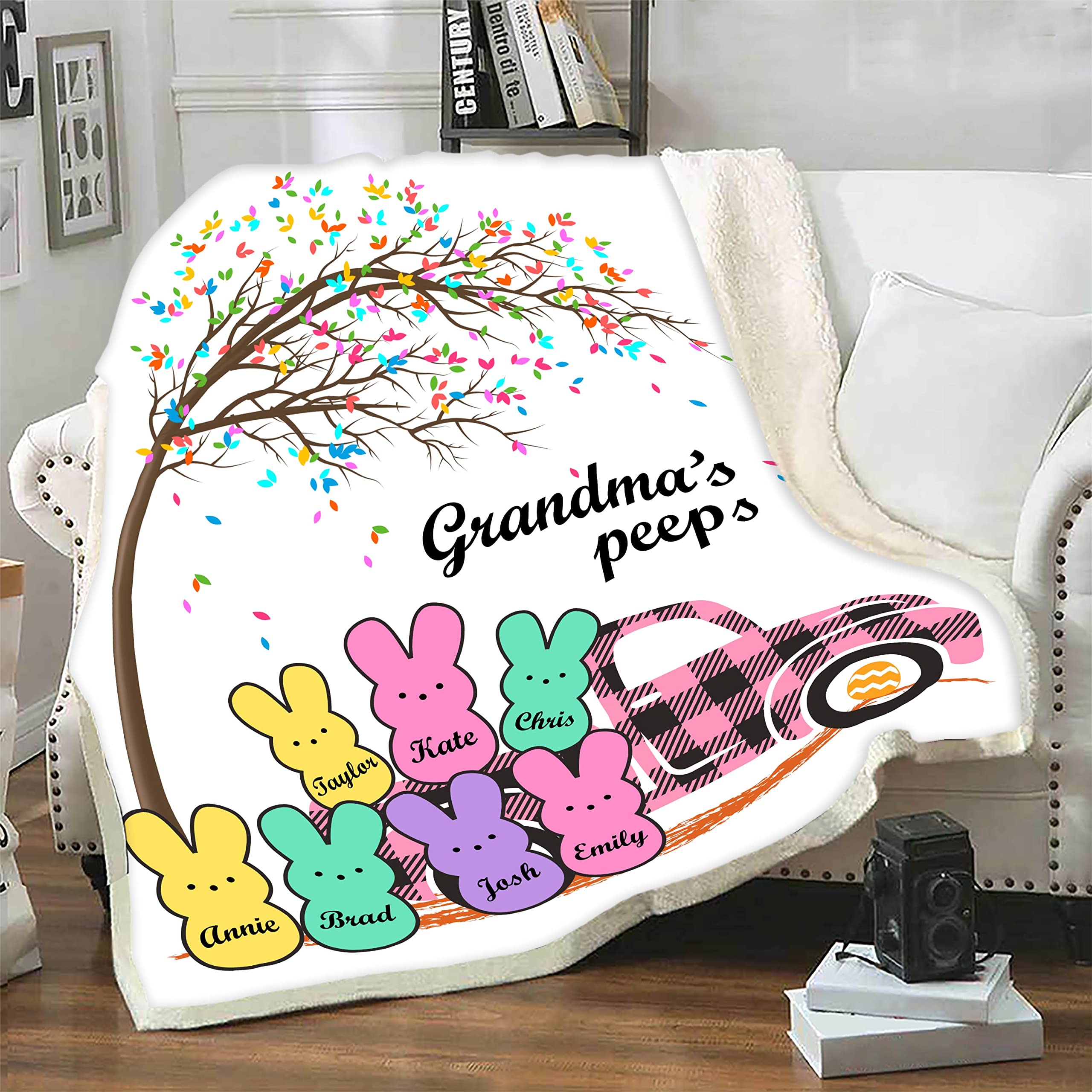 Personalized Easter Bunny Throw Blanket - Custom Name Grandma Gift for Grandkids - Soft Fleece Blanket Made in USA - Perfect for Easter Decor, Cozy Family Movie Nights & Thoughtful Holiday Gifts