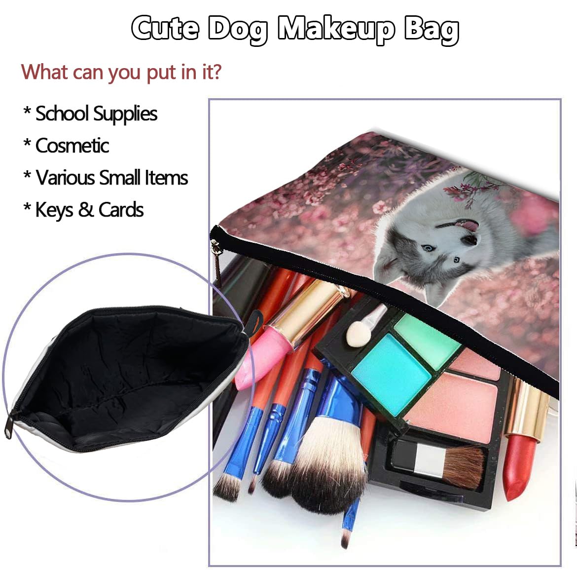 Funny Pet Dog Travel Makeup Bag - Cute Cosmetic Organizer & Toiletry Pouch for Women - Perfect for Dog Lovers, Travel, Gifts & Daily Use