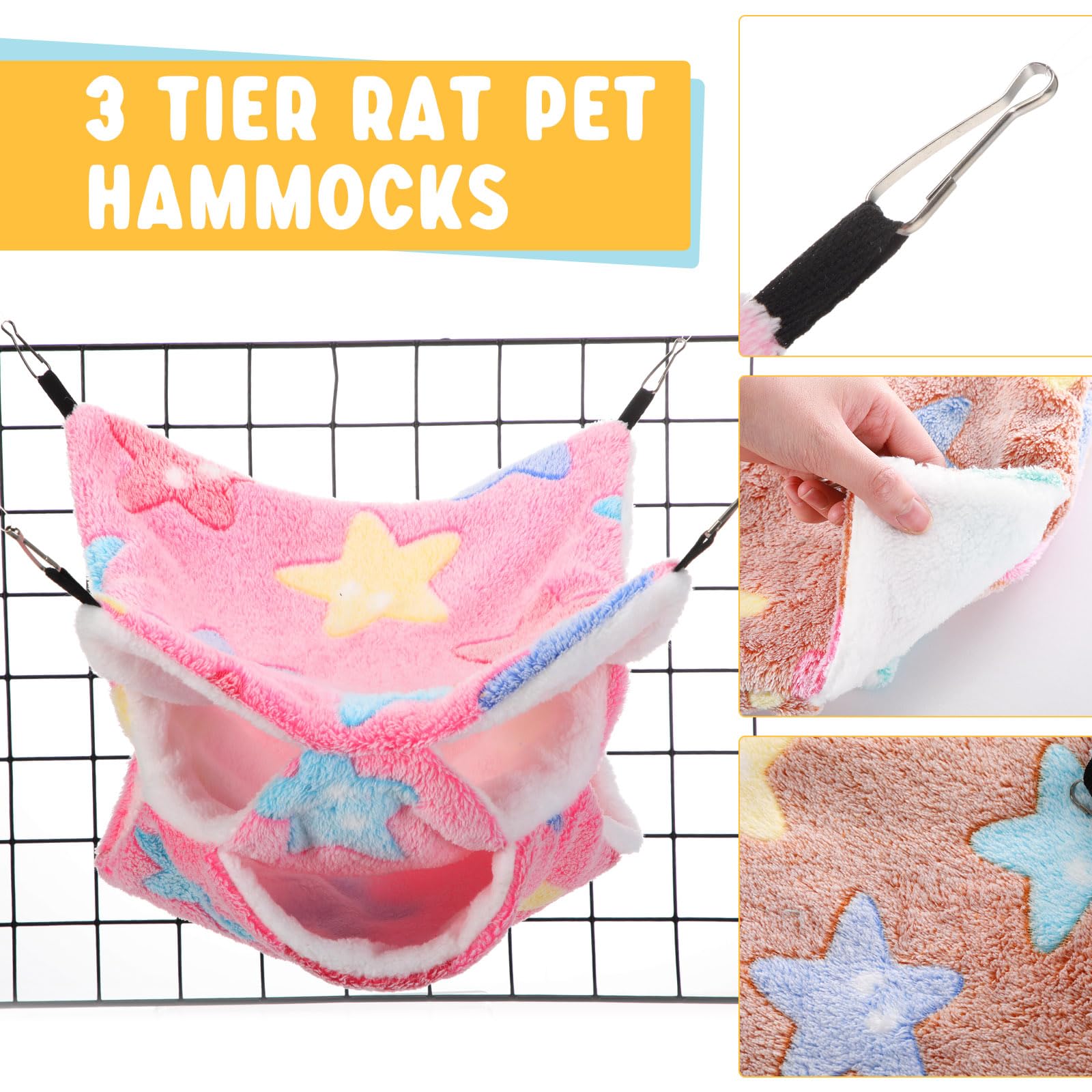 Sweetude 6-Piece Rat Hammocks Set - Ferret Hanging Tunnel & Sugar Glider Toy - Small Animal Hideout Bed for Cage - Guinea Pig & Hamster Accessories (Dreamy) - Perfect for Small Pets' Playtime & Nap Time
