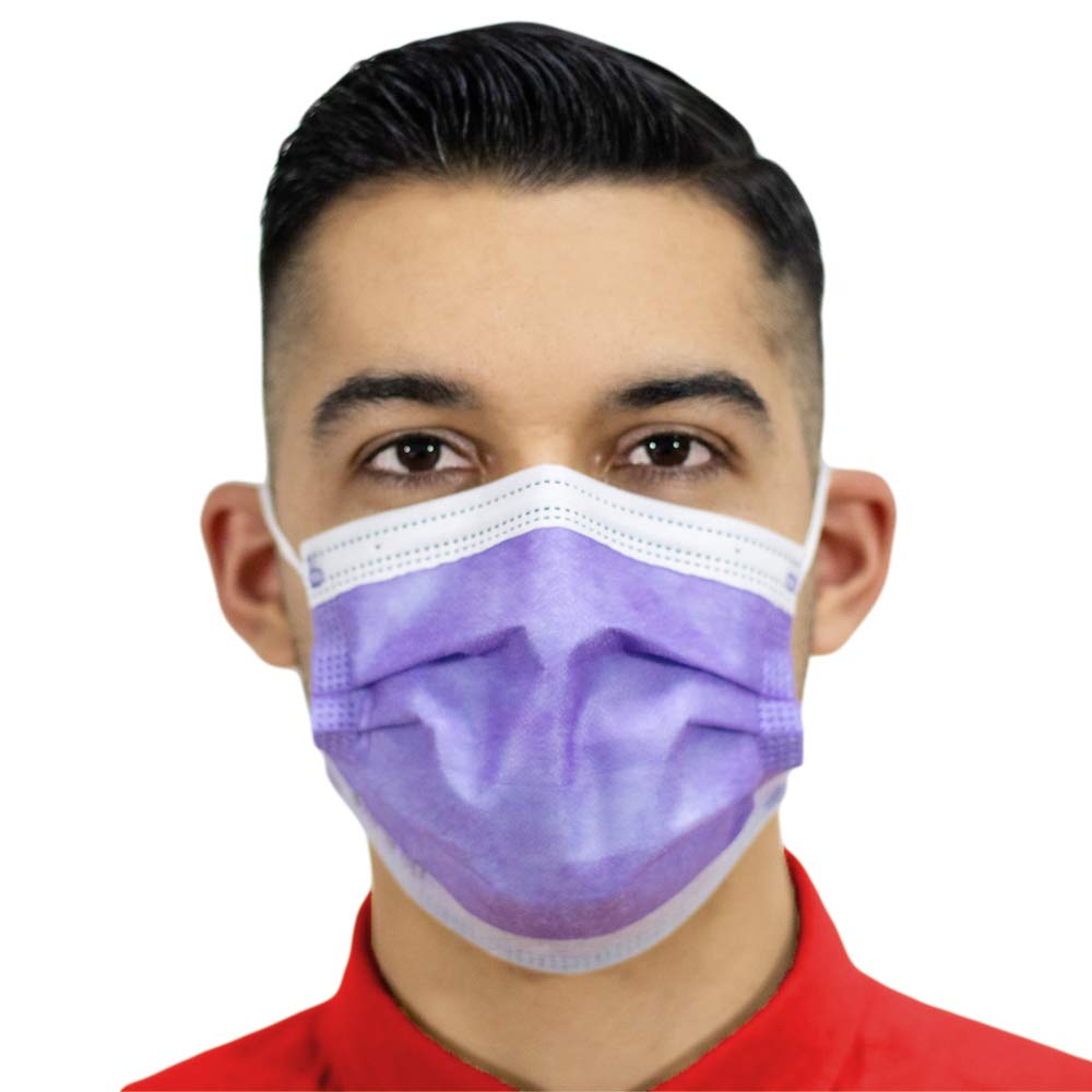 4-Ply Breathable Disposable Face Masks - Made in USA - Comfortable Elastic Ear Loops - Multiple Colors (500 Pack, Purple) - Perfect for Daily Use, Travel, Work & School Protection