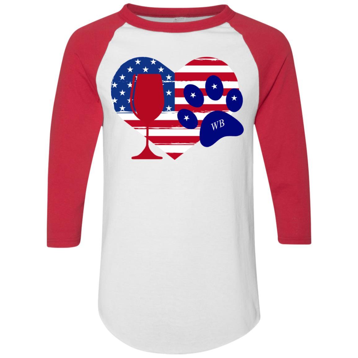 WineyBitches.Co American Wine Paw Heart Colorblock Raglan Jersey - Soft & Stylish Women's Baseball Tee for Casual Wear, Wine Tasting & Pet Lovers