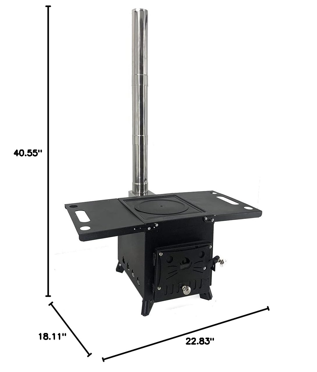 Portable Wood Burning Stove for Camping - Outdoor Tent Stove with Chimney Pipe, Side Racks & Viewing Window - Multi-Fuel Heater & Cooker for Tents, Cabins, Hunting Shelters (Perfect for Winter Camping & Emergency Heating)
