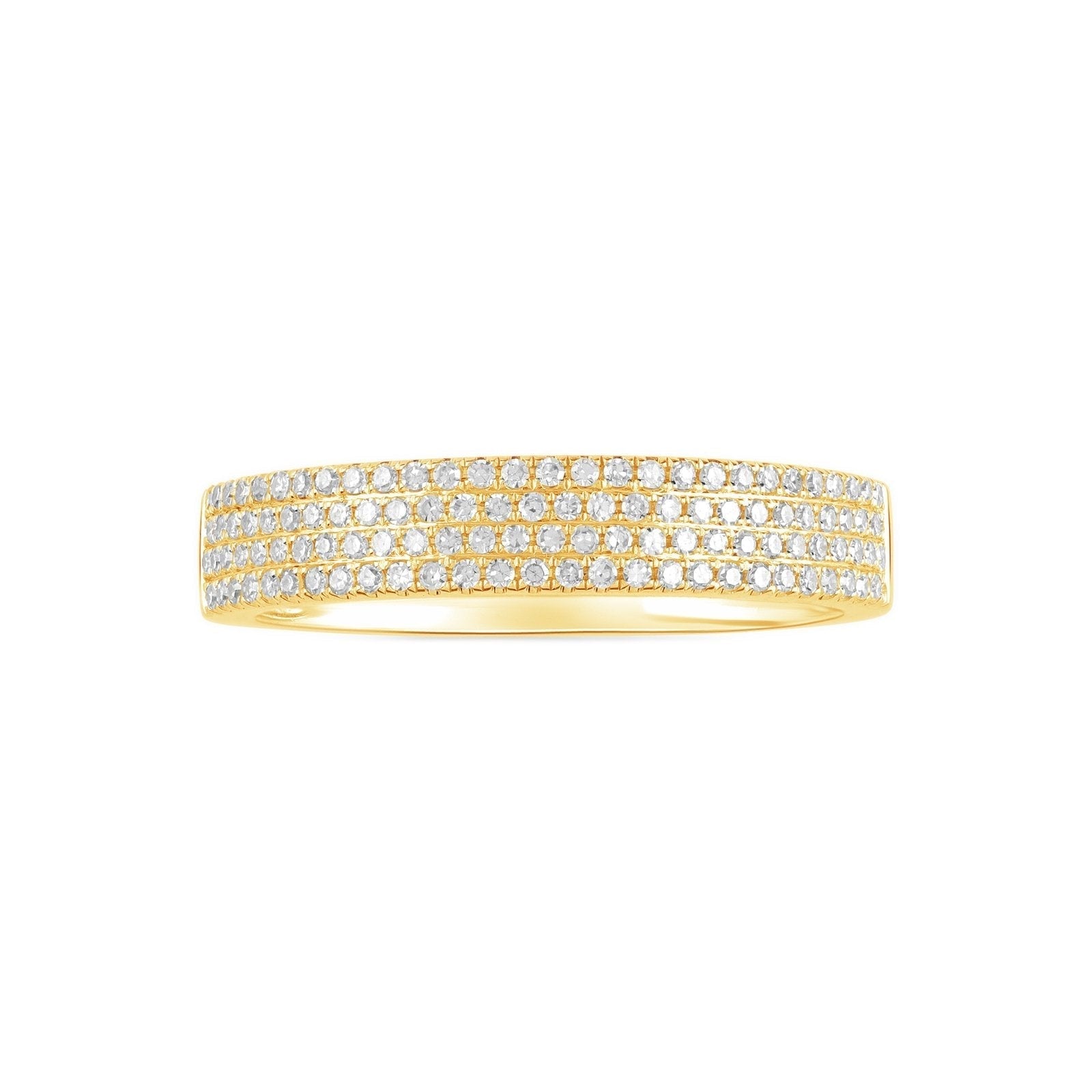 14K Solid Yellow Gold Four Row Diamond Pavé Ring - Elegant Stackable Band for Wedding, Anniversary & Everyday Wear