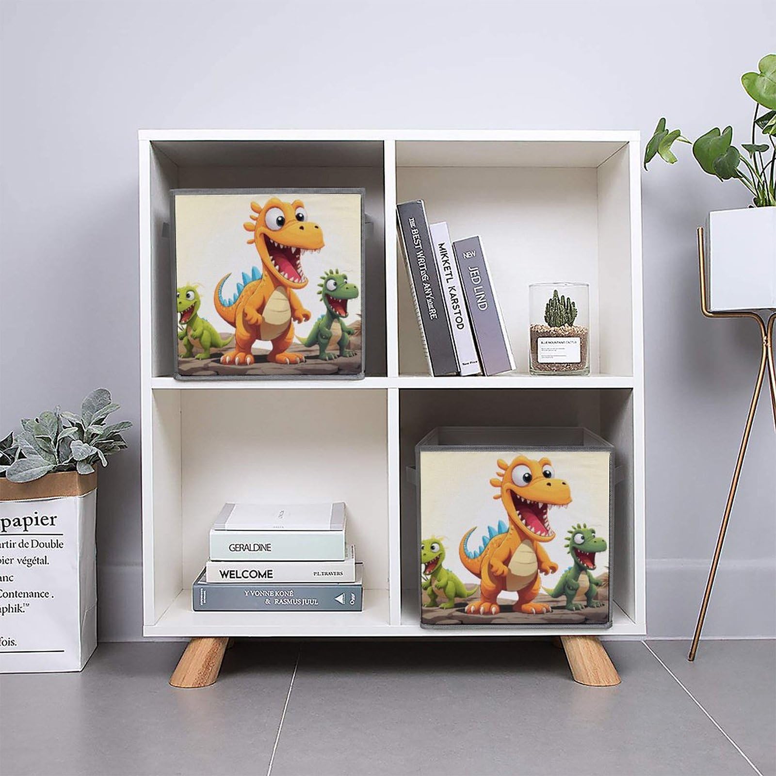 2PCS Foldable Storage Bins with Cartoon Dinosaur Print - Large Capacity Storage Boxes with Handles for Playroom, Office & Home Organization - Perfect for Kids' Toys, Books & Clutter Control
