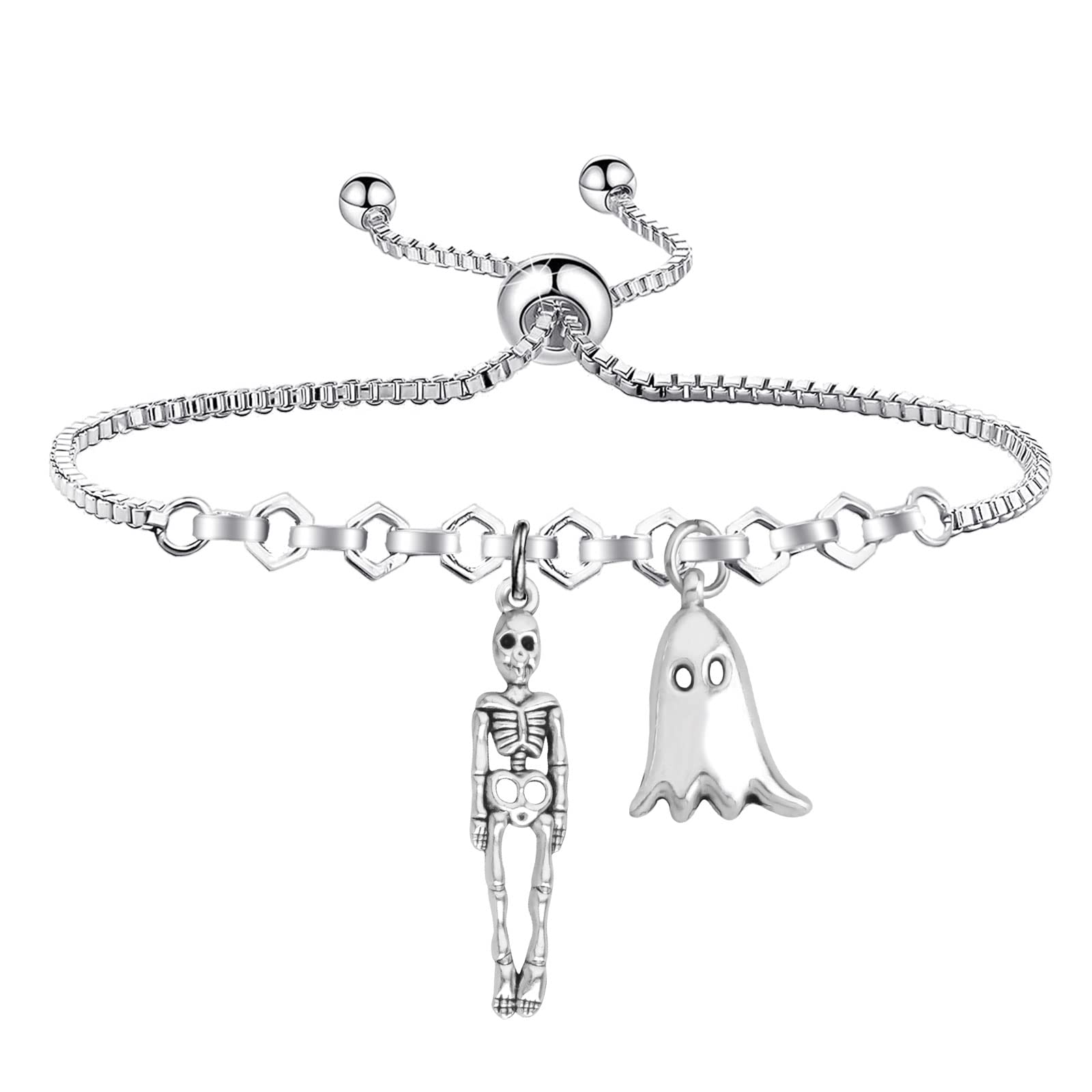 FUNYSO Scary Movie Themed Skeleton & Ghost Charm Bracelet - Halloween Jewelry Gift for Women & Teens - Perfect for Horror Fans, Cosplay & Halloween Parties