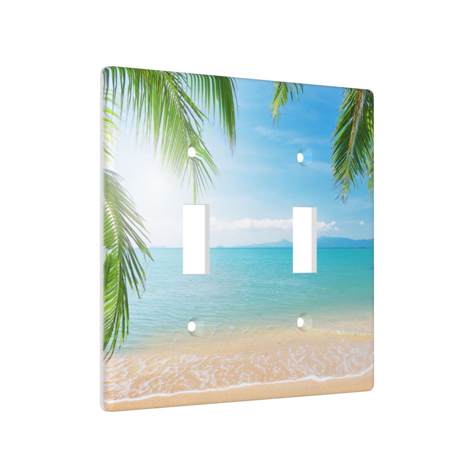 Seascape Ocean Beach Light Switch Cover - Decorative 2-Gang Wall Plate for Double Toggle Switch - Standard Size Light Switch Faceplate - Perfect for Coastal, Beach House & Nautical Home Decor