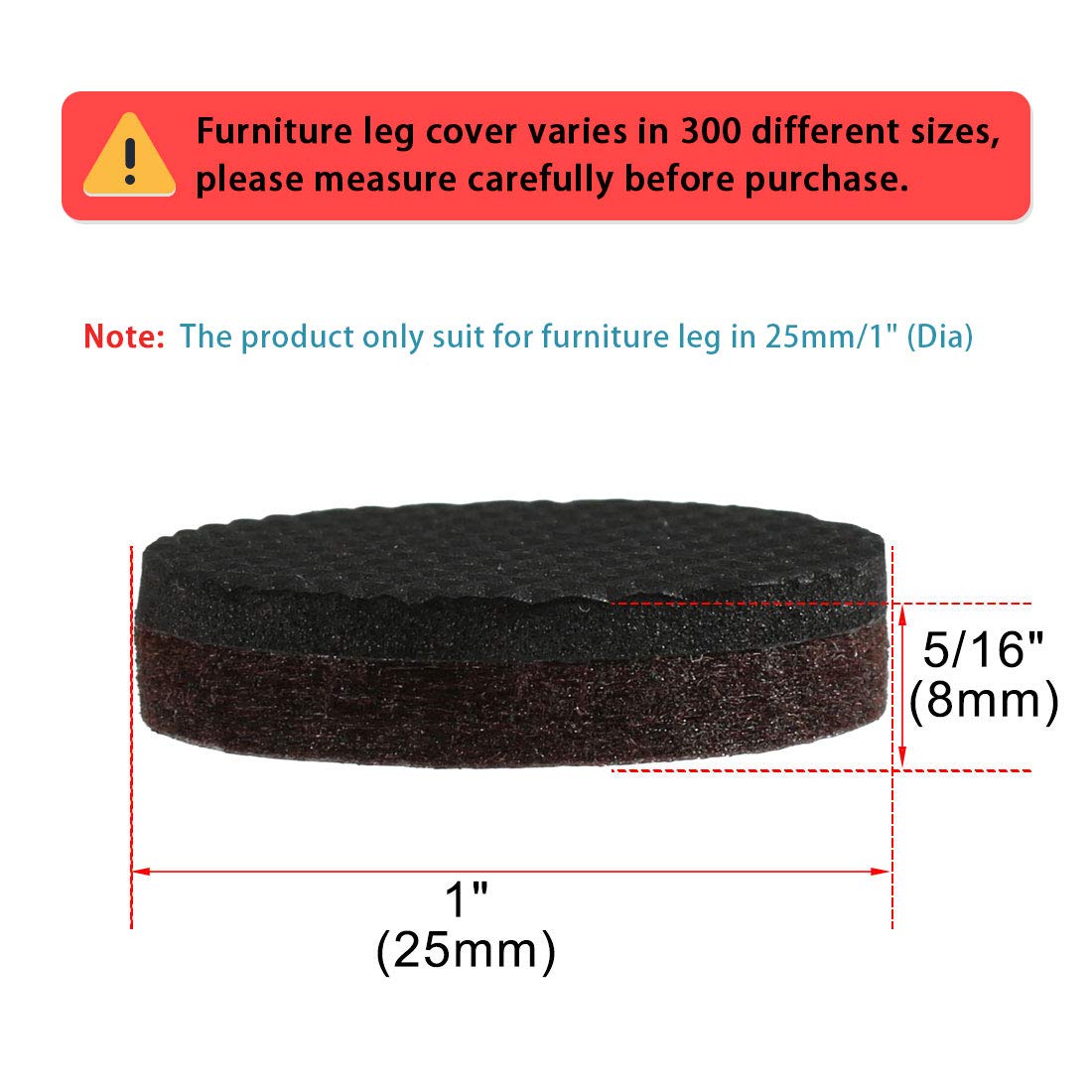 16pcs 1 Inch Round Furniture Felt Pads - Self Adhesive Non-Slip Grippers for Cabinet, Desk & Chair Legs - Brown Floor Protectors for Hardwood & Tile Floors