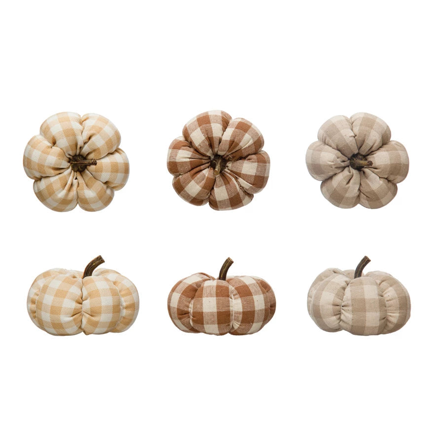 Premium Fabric Check Pumpkin Set - Fall Home Decor, Thanksgiving Table Centerpiece, Autumn Harvest Display for Indoor & Outdoor Decorating