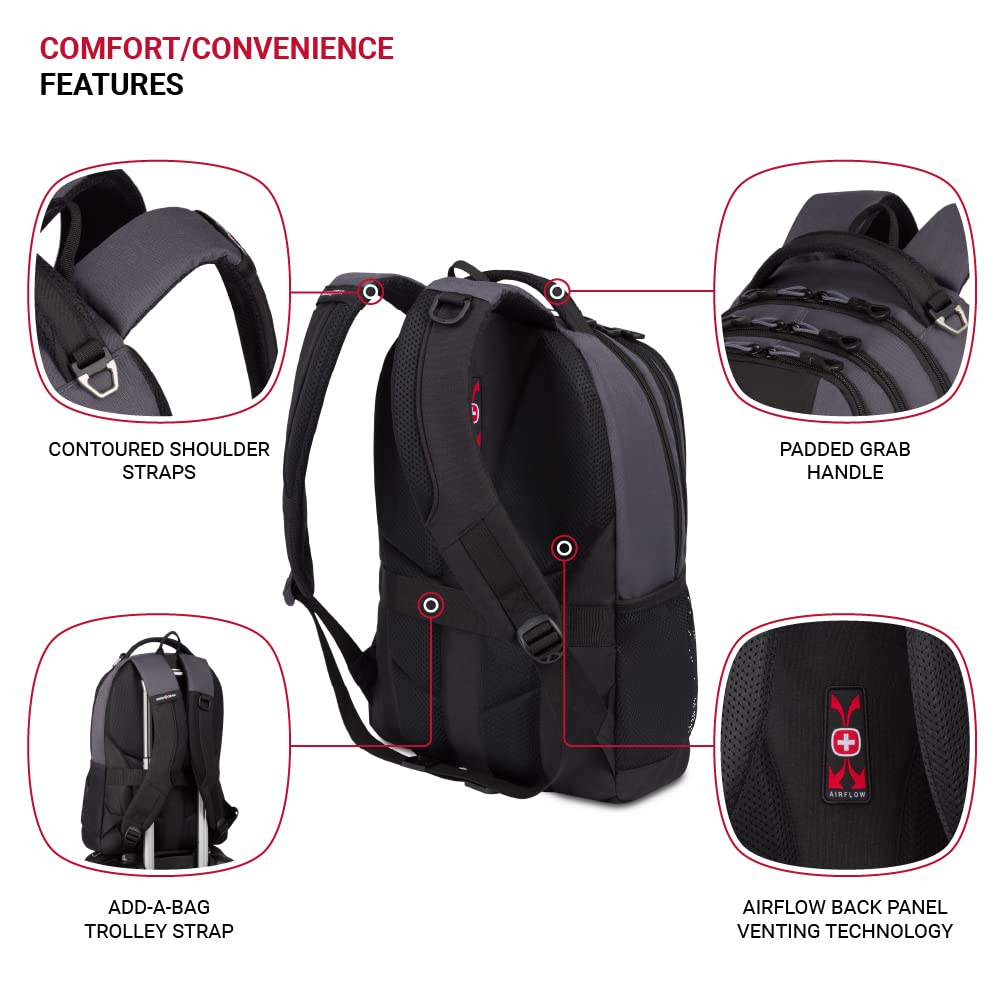 SwissGear Cecil 5505 18-Inch Laptop Backpack for Men & Women - Durable Dark Grey/Black Business Travel Backpack - Perfect for Work, School, College & Commuting