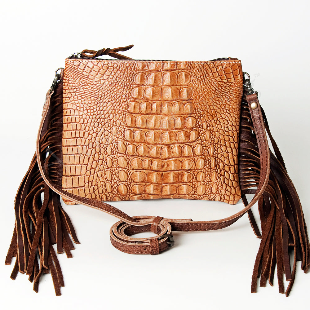 American Darling ADBG875 Genuine Leather Women's Crossbody Bag - Crocodile Embossed Western Style Handbag Purse for Casual Outings, Shopping & Travel