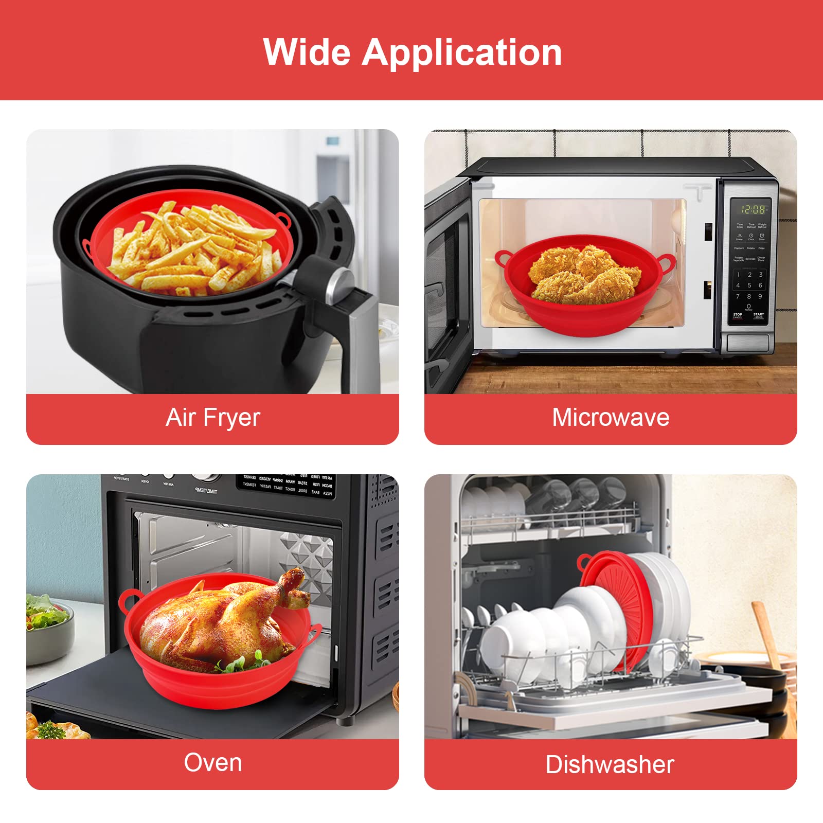 Reusable & Foldable 8.5 Inch Silicone Air Fryer Liners - Non-Stick Oven Basket for 5.3QT+ Air Fryers & Instant Pots - Perfect for Healthy Cooking, Baking, and Easy Cleanup