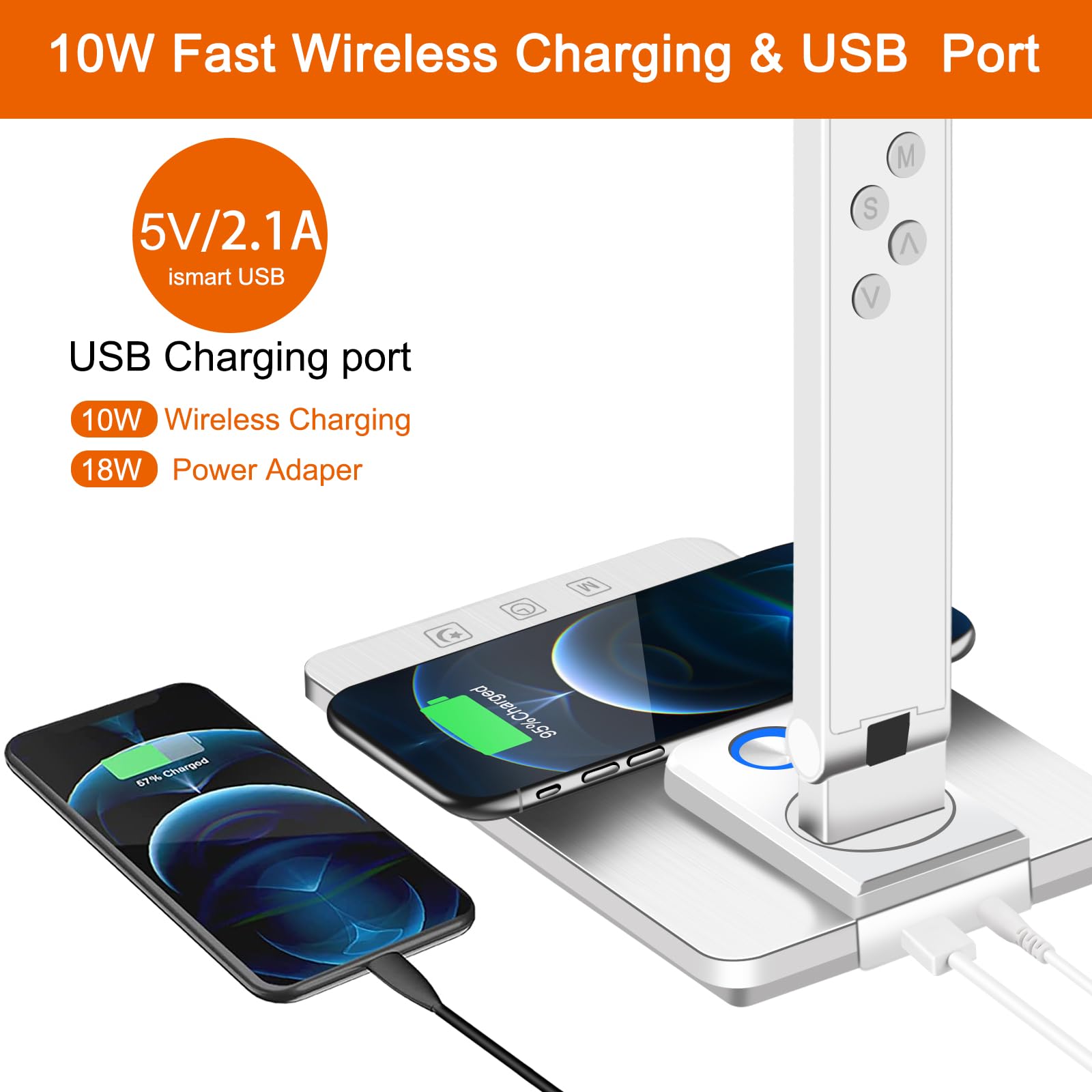 AFROG 5th Gen LED Desk Lamp with USB Charging Port - 1800Lux Super Bright, 5 Lighting Modes, 7 Brightness Levels, Touch Control & Auto Timer - 12W Office Table Lamp for Home, Study, Reading & Work