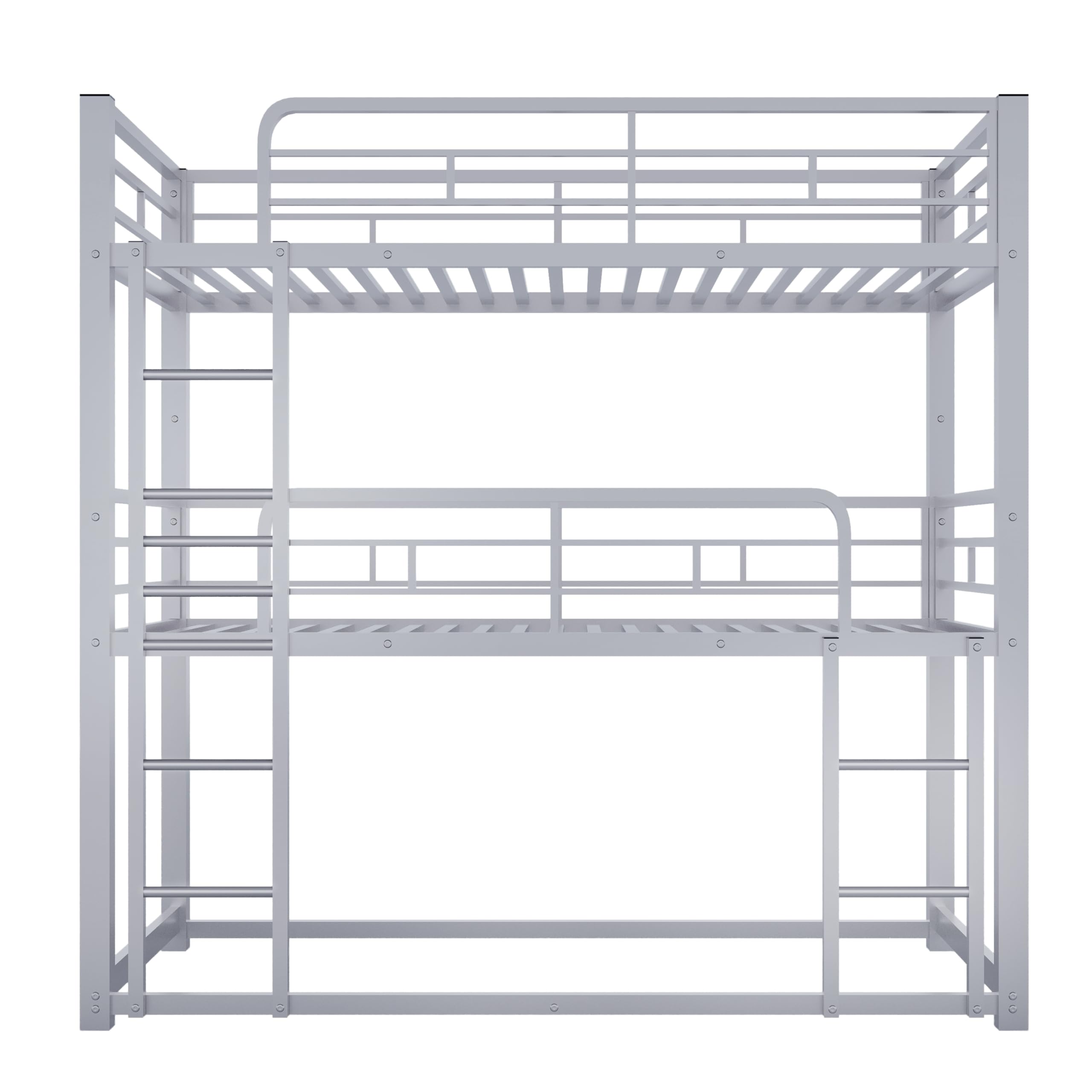 Sturdy Triple Bunk Bed Twin Over Twin Over Twin – 3 Tier Bunk Bed with 2 Ladders & Safety Guardrails – Space-Saving Twin Size Bunk Bed for Kids & Teens – Silver Finish – Ideal for Dorms, Hostels & Small Bedrooms