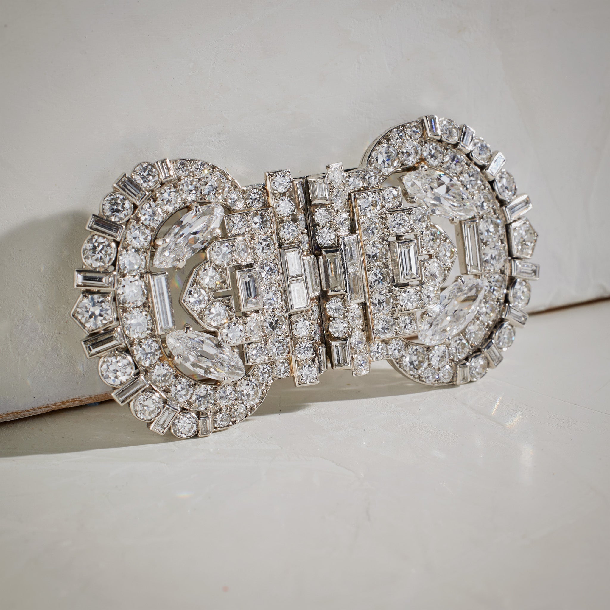 Cartier London Vintage Indian Inspired Diamond Double Clip Brooch - Elegant Antique Jewelry for Women, Perfect for Weddings, Parties & Special Occasions