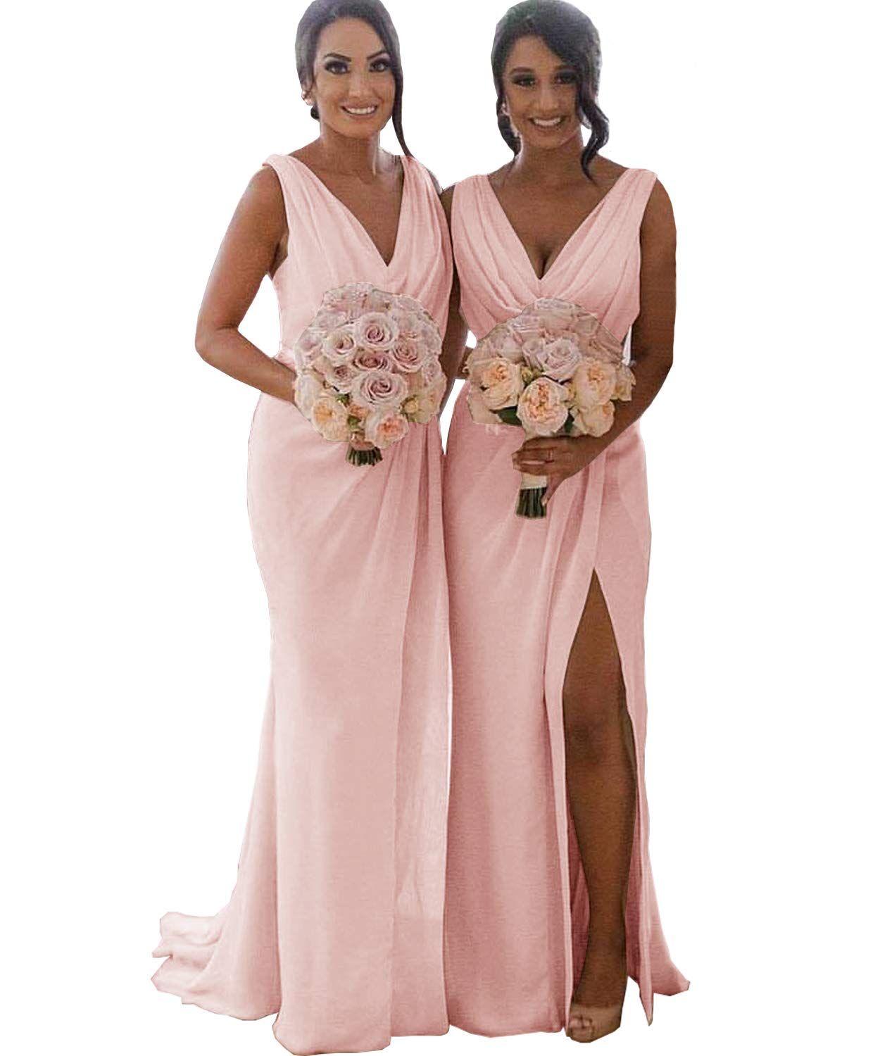 Elegant Cowl Neck Bridesmaid Dresses for Wedding - Long Chiffon Formal Evening Gowns with Slit Side - Perfect for Weddings, Proms, Galas & Special Occasions