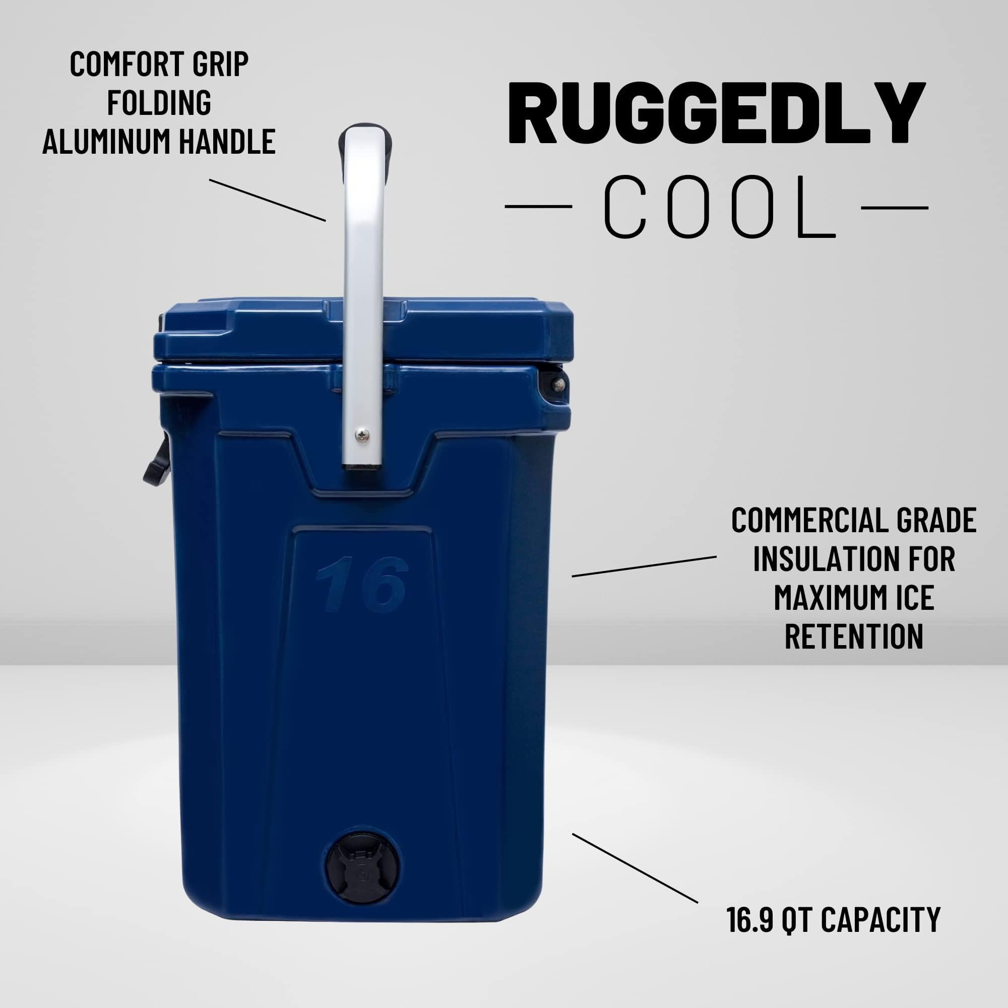 CAMP-ZERO 16L/16.9 Quart Portable Hard Cooler with Divider - Insulated for Drinks, Wine Bottles & Food - Perfect for Beach, Picnics, Boating, Camping & Travel - Features 2 Molded Cup Holders & Folding Aluminum Handle - Great for Outdoor Adventures, Tailgating & Family Gatherings