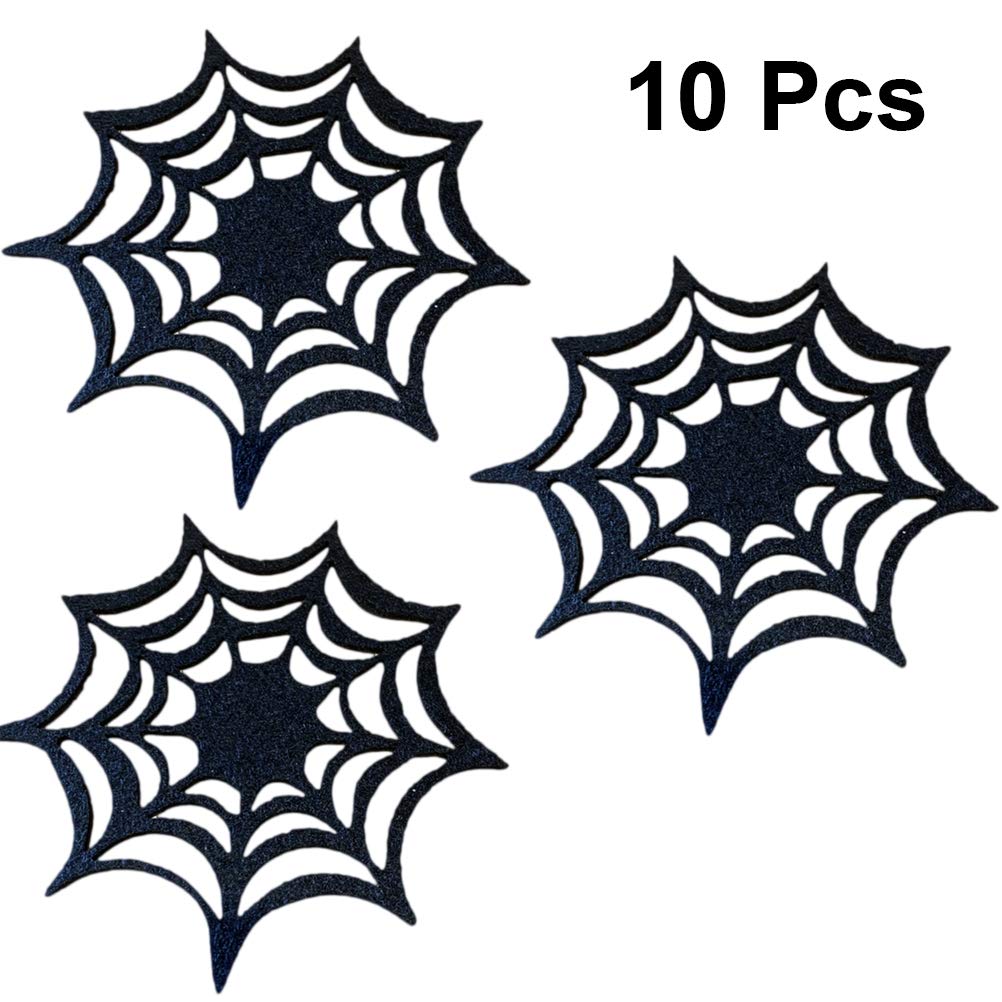 10-Pack Halloween Felt Pot Holders & Spider Web Coasters Set - Black Circular Table Runners, Silicone Drink Coasters, Ghost Round Ash Tray - Perfect for Dining Table Decor, Kitchen Accessories, and Spooky Party Supplies