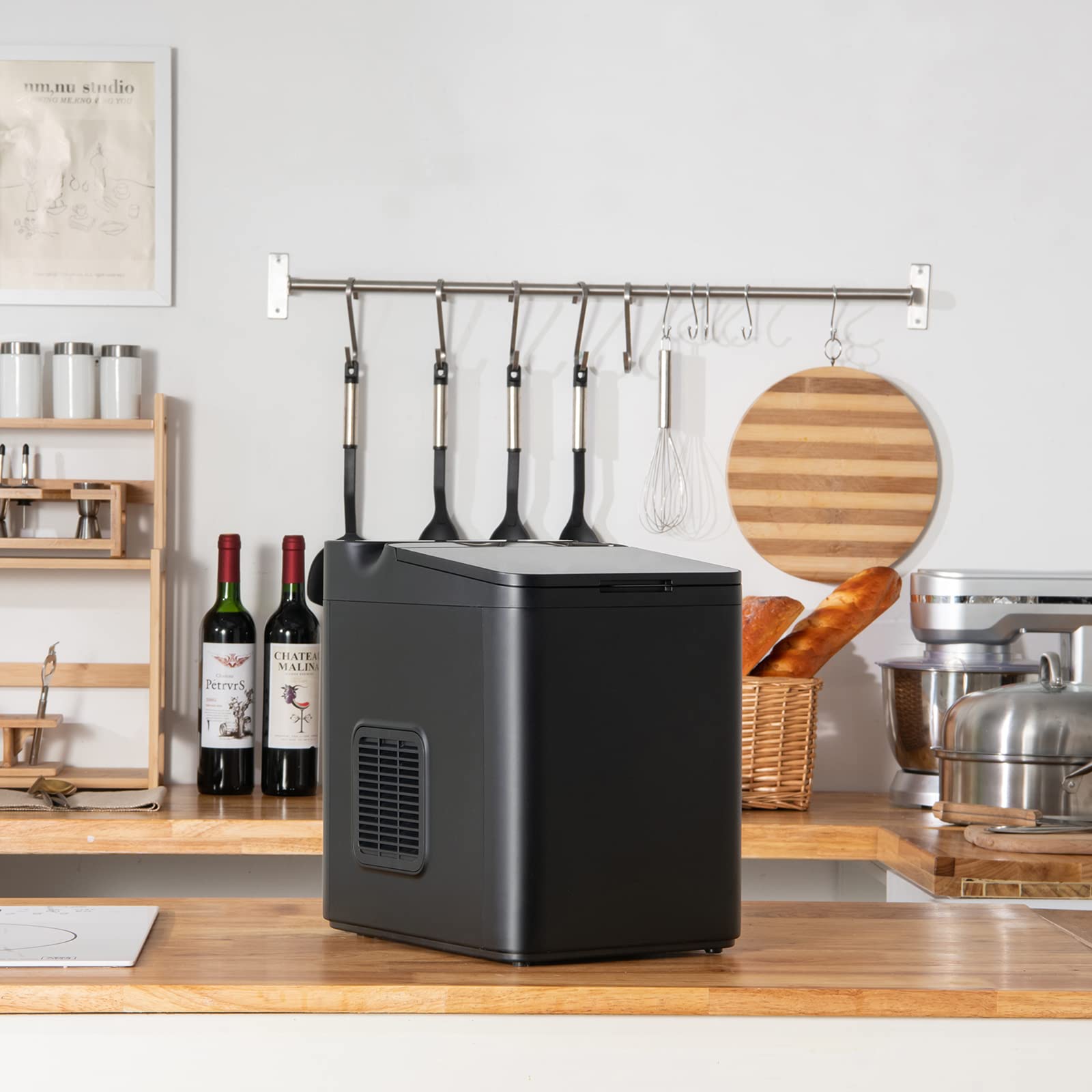 SIMOE Countertop Ice Maker Machine - 33Lbs/24H Fast Ice Production, Self-Cleaning Portable Ice Machine with 2 Size Options, 9 Cubes in 6 Minutes, Quiet Operation & LED Display - Perfect for Home Kitchen, Office, Parties, Bars and Outdoor Events (Black)