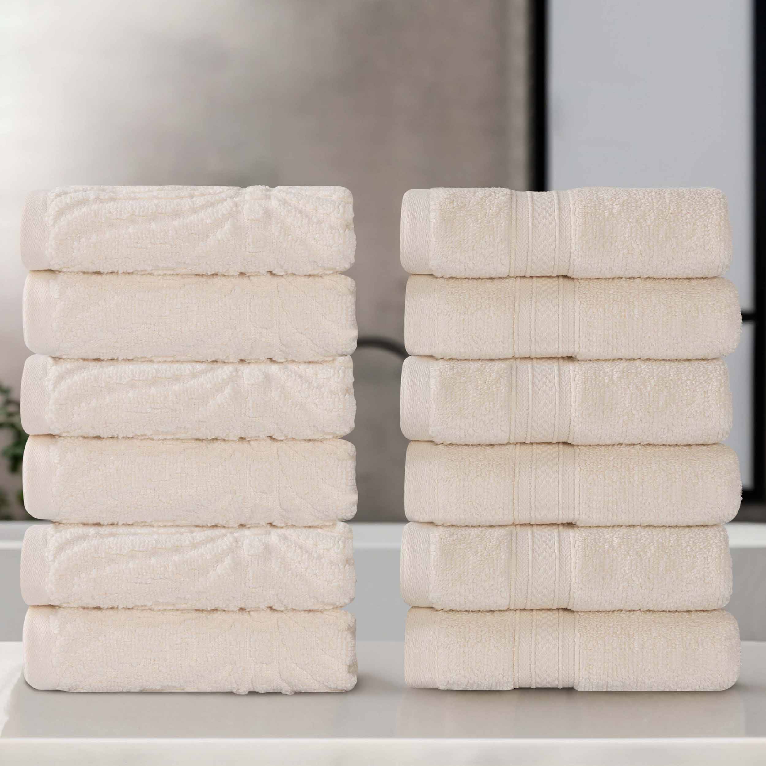 Premium Zero Twist Cotton Jacquard Chevron Face Towels - Set of 12 | Ultra Soft Bath & Hand Towels for Spa, Guest Bathroom & Luxury Home Decor