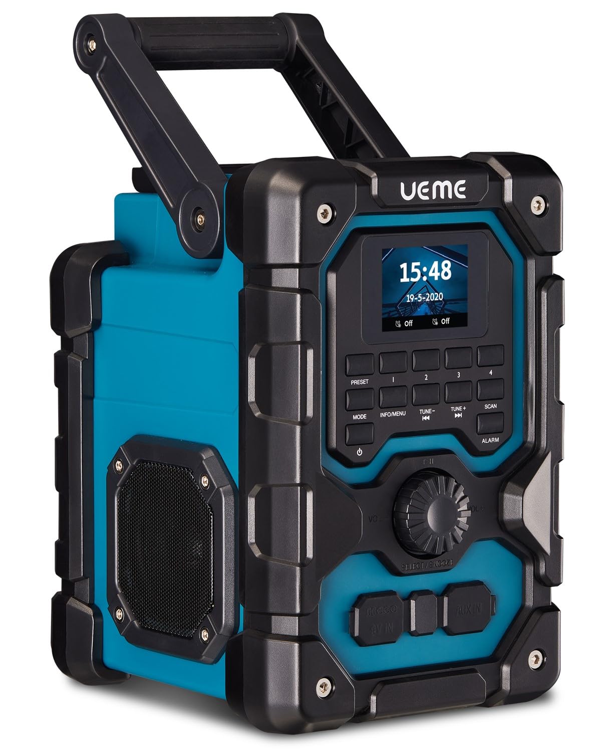 UEME 16W Jobsite DAB/DAB+ FM Radio - Rugged Construction Bluetooth Radio with Rechargeable Battery, AUX Input & USB Phone Charger | Ideal for Construction Sites, Workshops & Outdoor Work | Includes Mains Adaptor