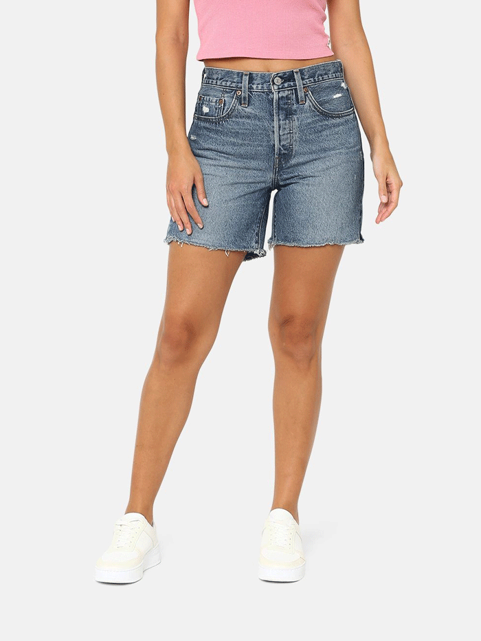 Levi's Women's 501 Mid Thigh Denim Shorts - Classic Fit, High Waist, Vintage Wash | Perfect for Summer Outfits, Casual Wear & Beach Vacations